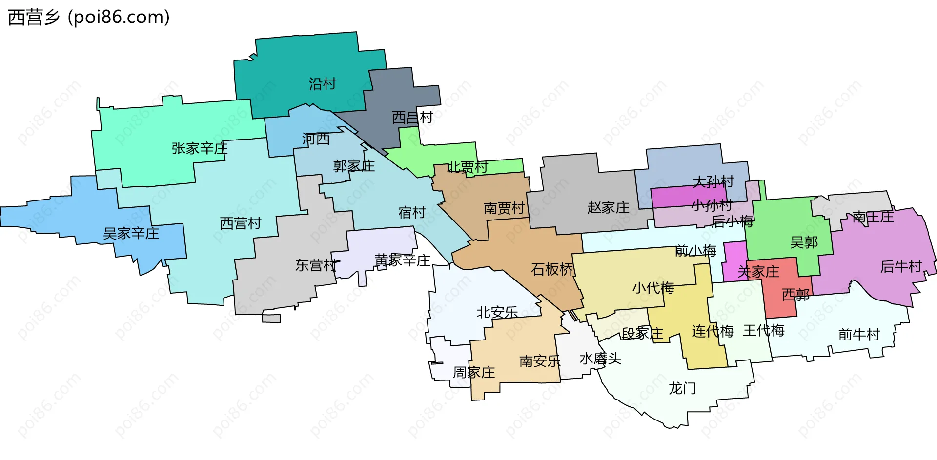 西营乡边界地图(五级行政区划)