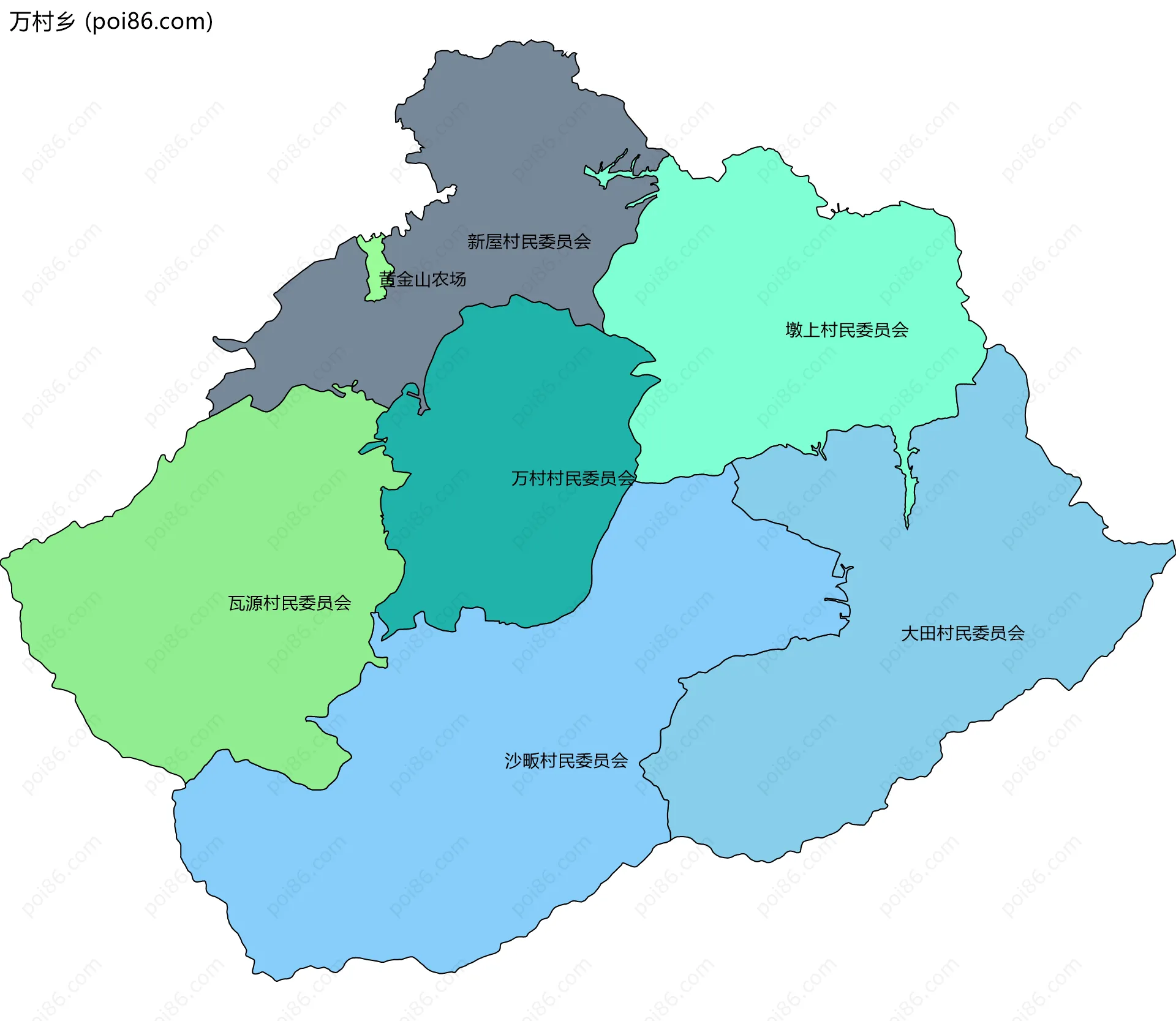 万村乡边界地图(五级行政区划)