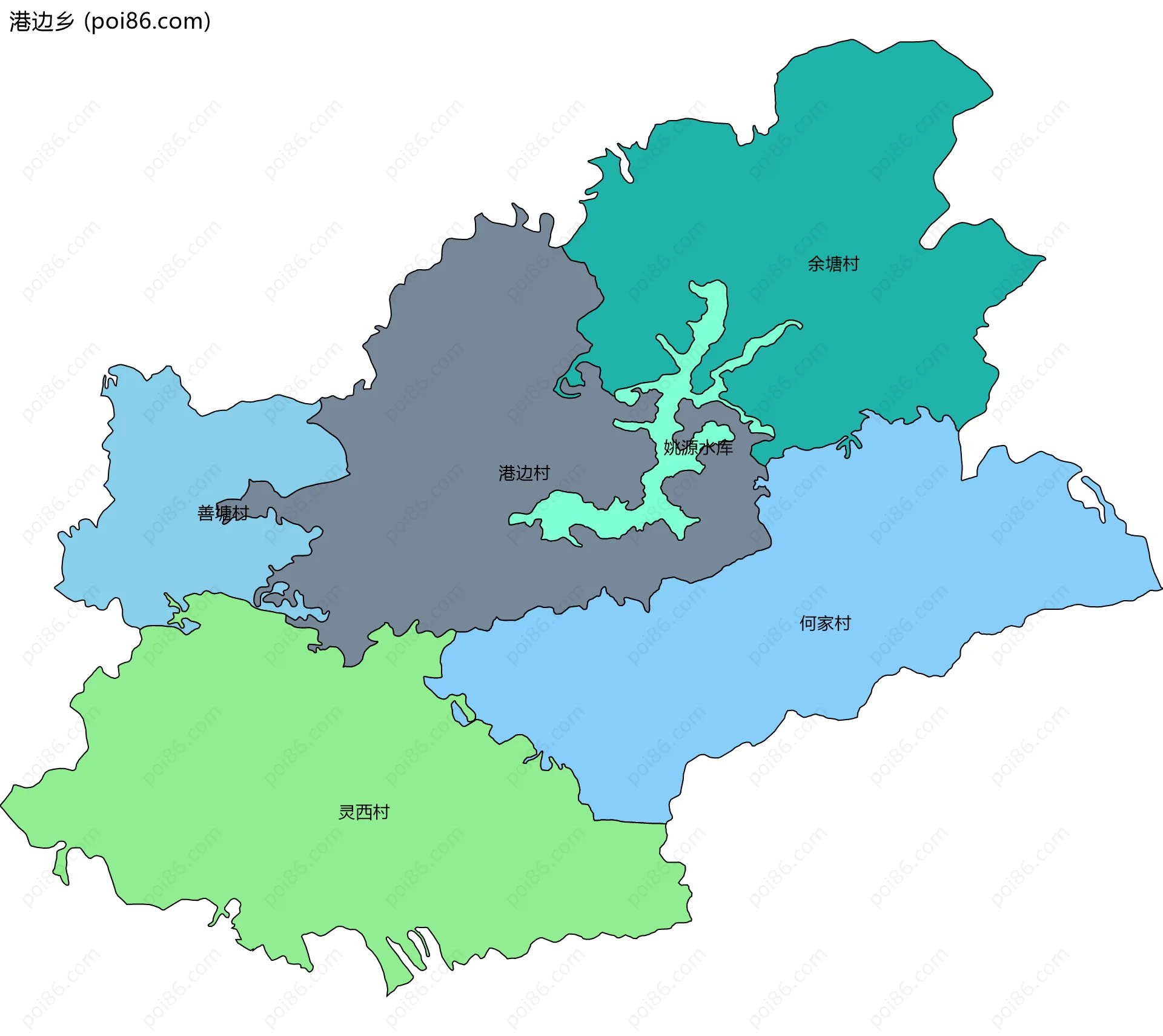 港边乡边界地图(五级行政区划)