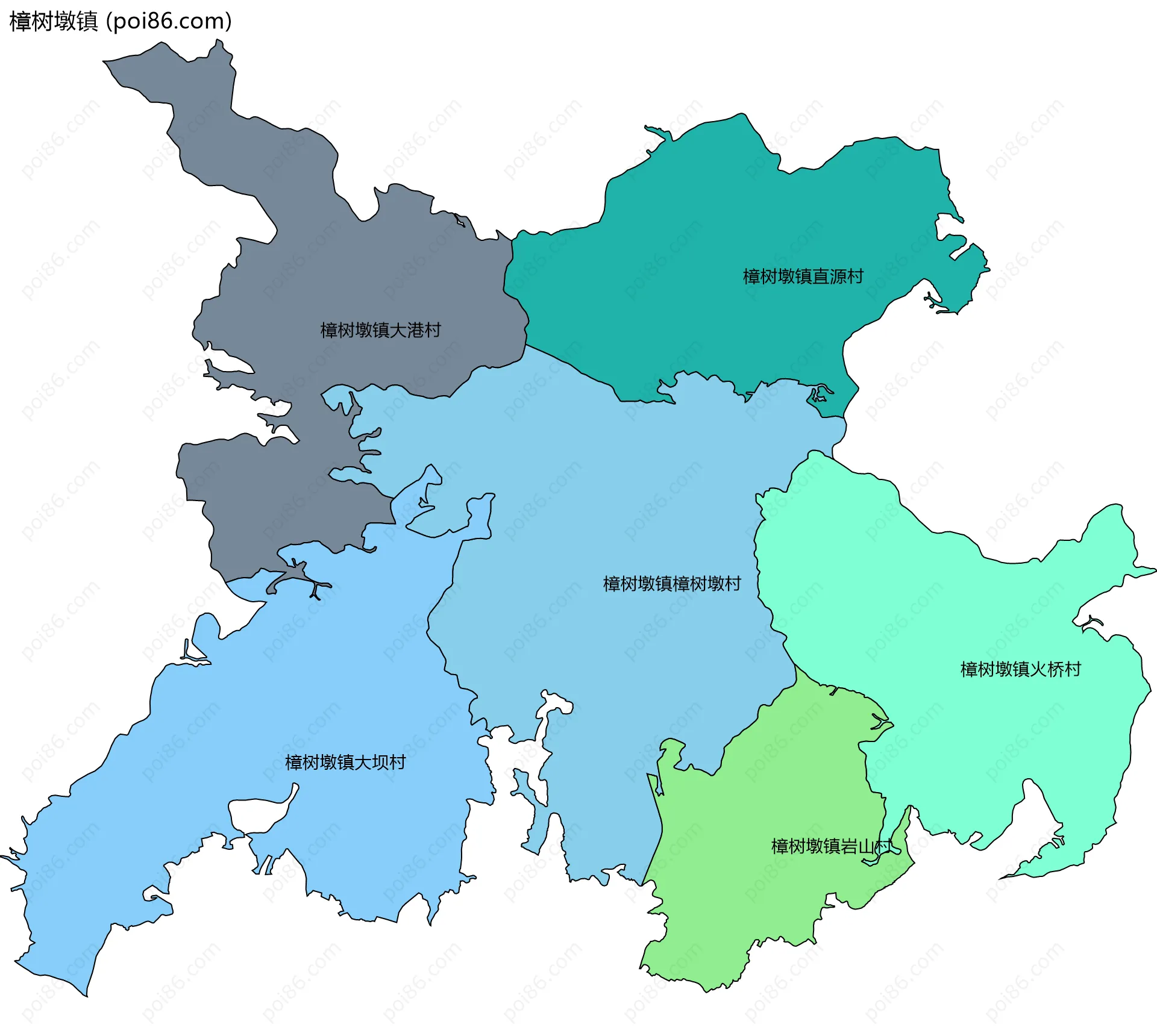 樟树墩镇边界地图(五级行政区划)