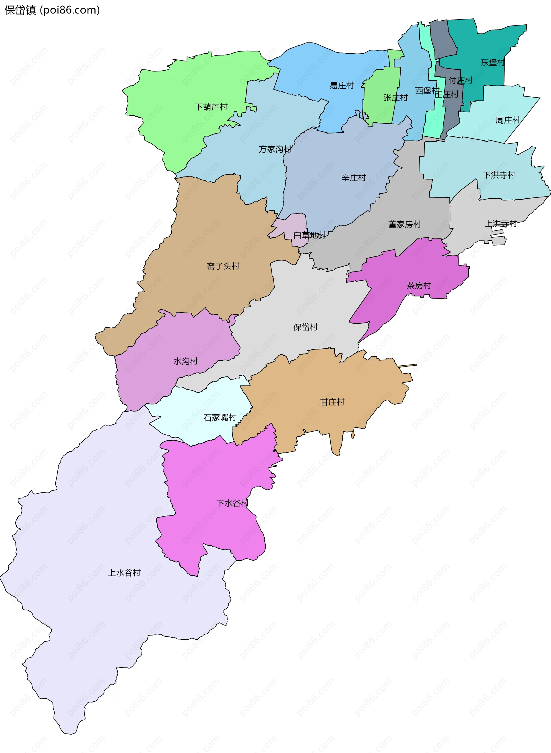 保岱镇边界地图(五级行政区划)