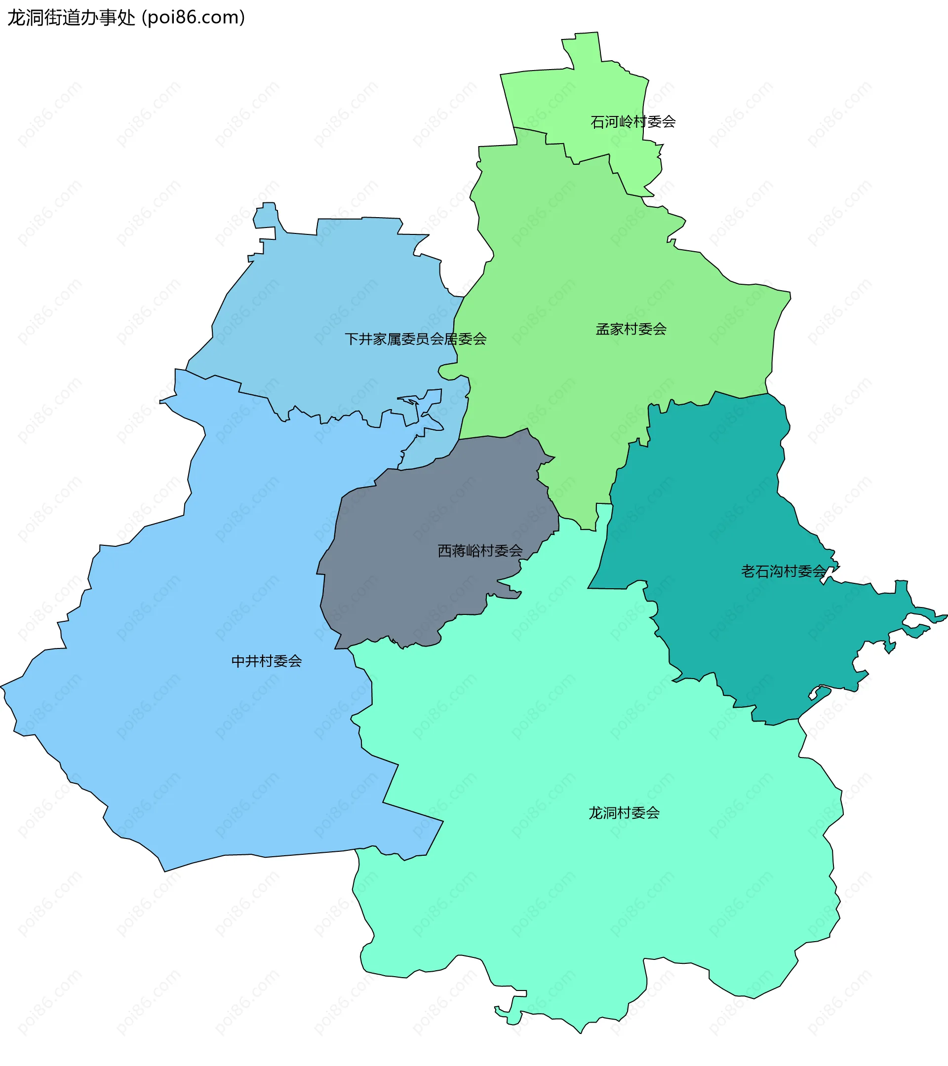 龙洞街道办事处边界地图(五级行政区划)