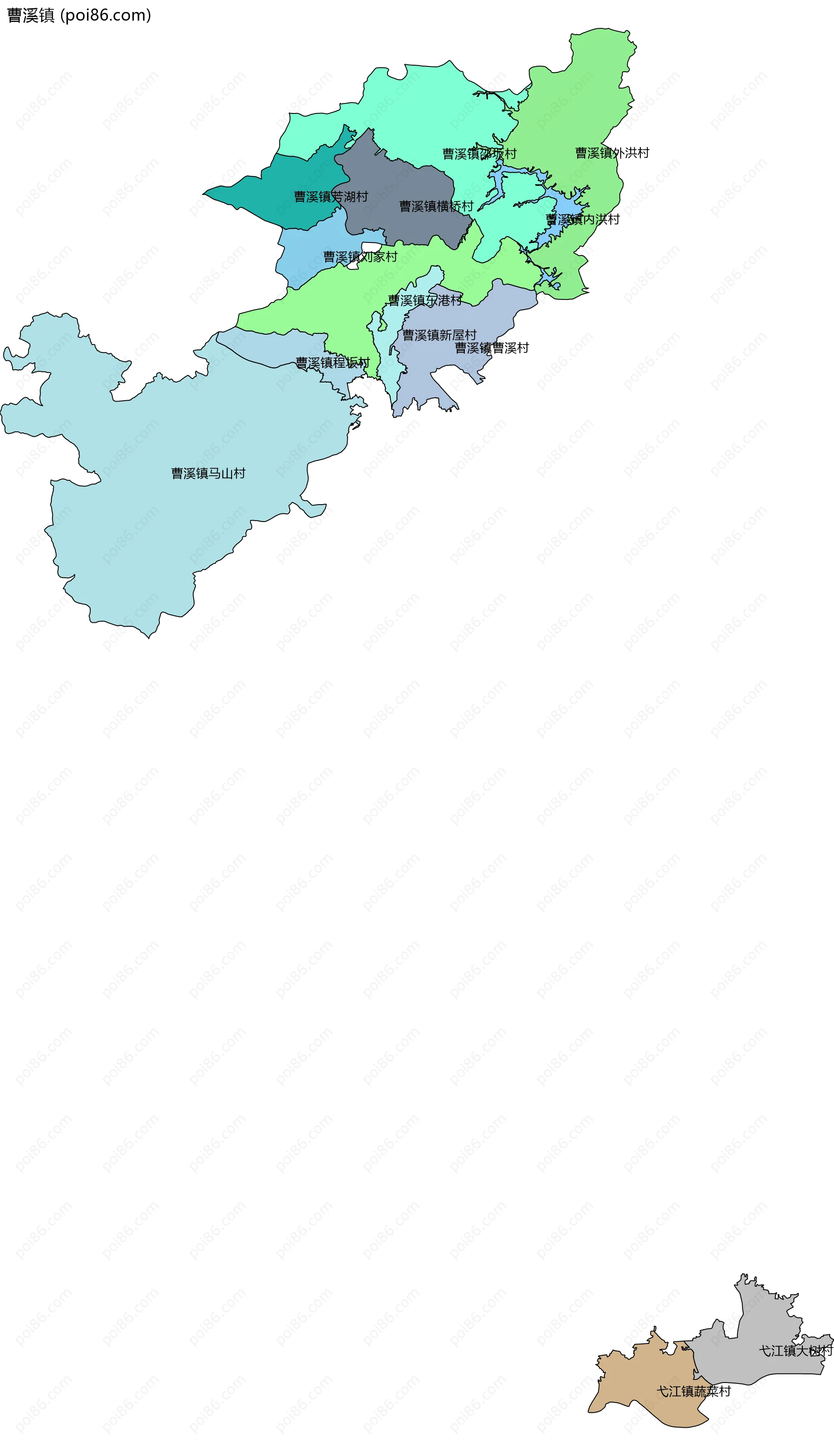 曹溪镇边界地图(五级行政区划)