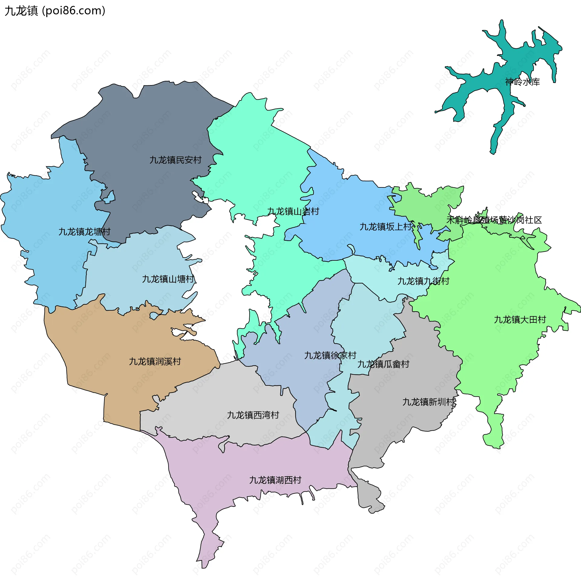 九龙镇边界地图(五级行政区划)