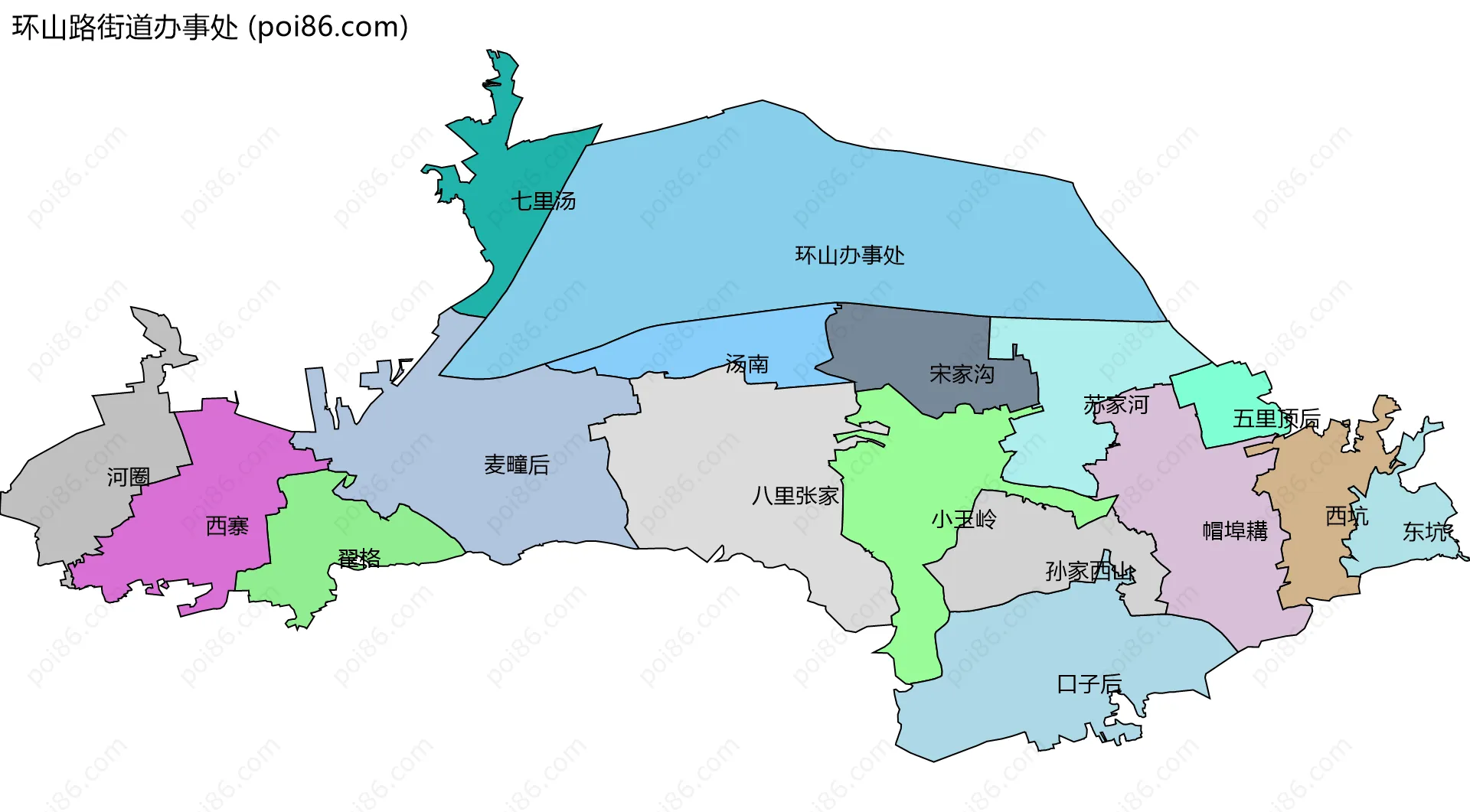 环山路街道办事处边界地图(五级行政区划)