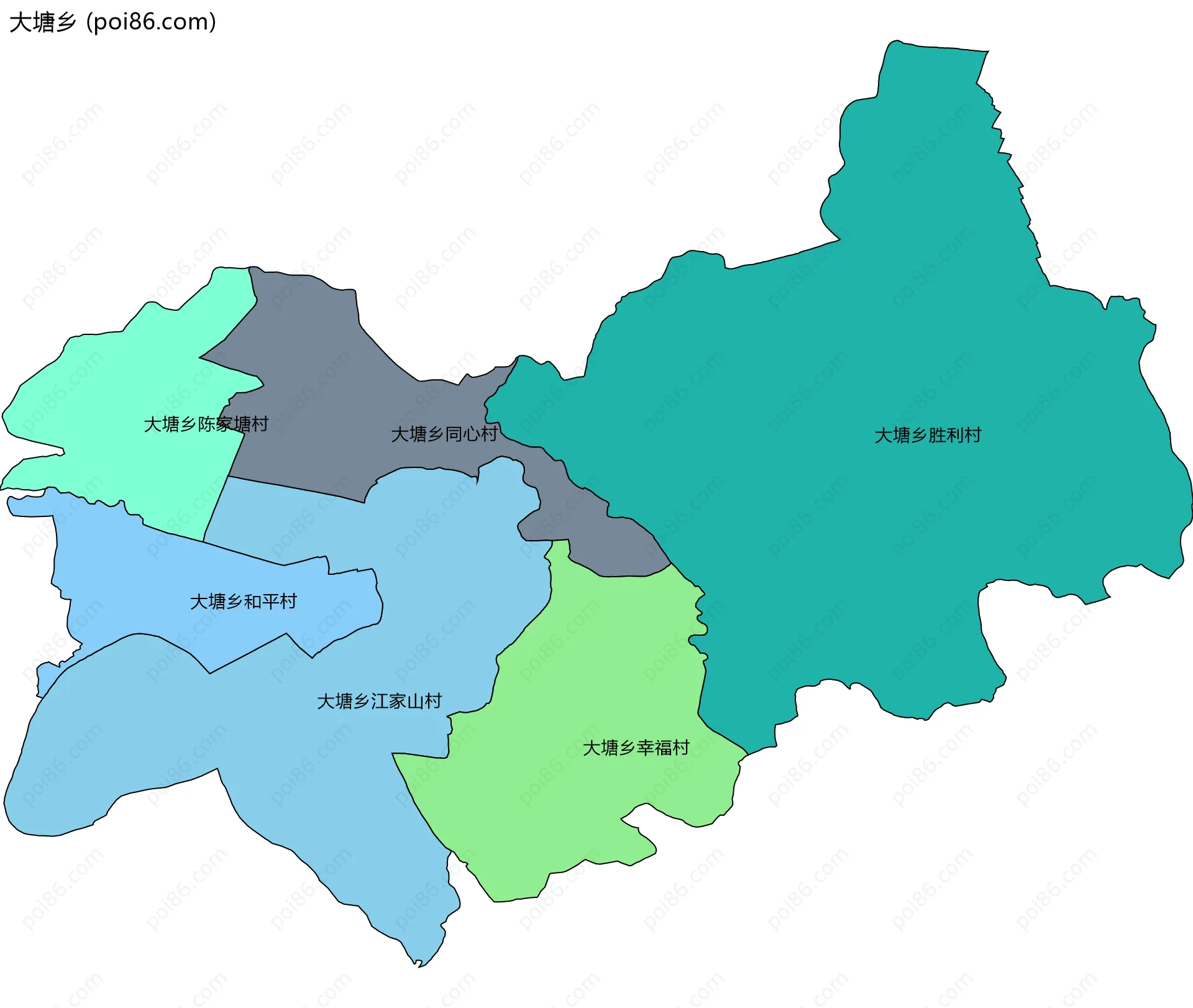 大塘乡边界地图(五级行政区划)