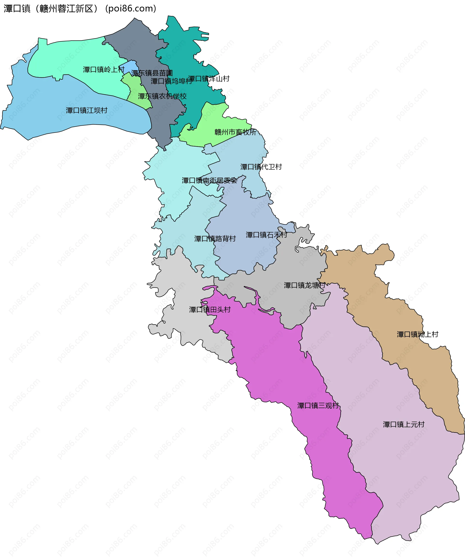 潭口镇（赣州蓉江新区）边界地图(五级行政区划)