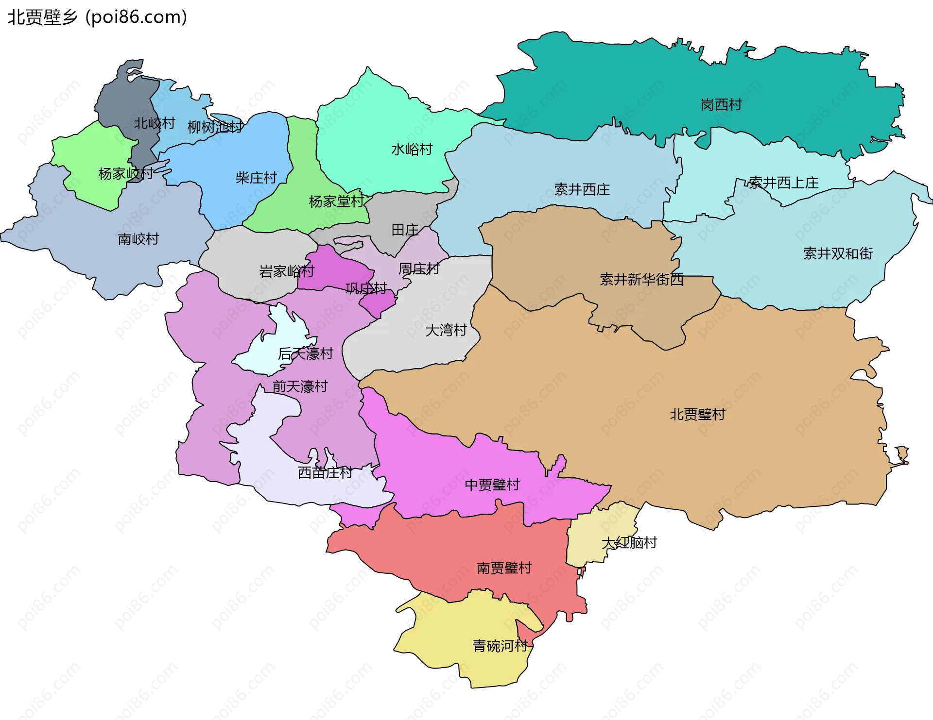 北贾壁乡边界地图(五级行政区划)