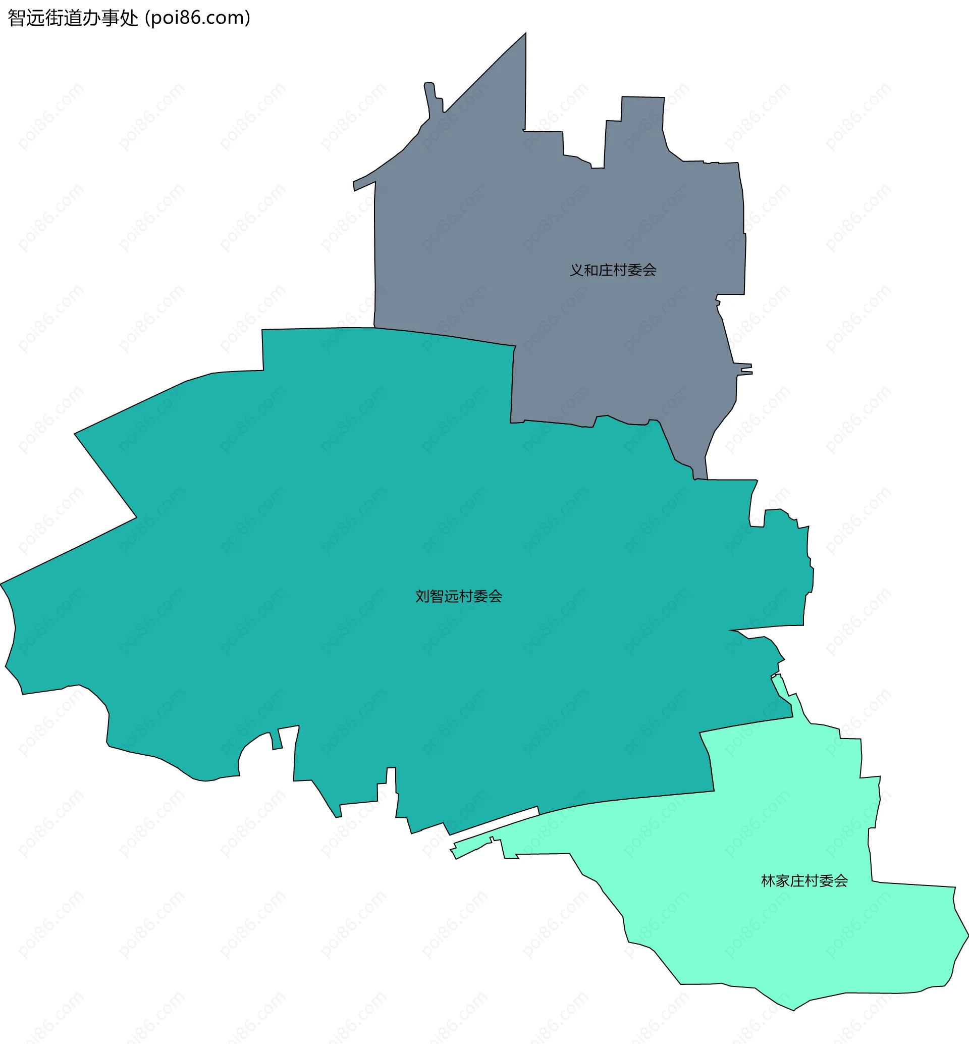 智远街道办事处边界地图(五级行政区划)