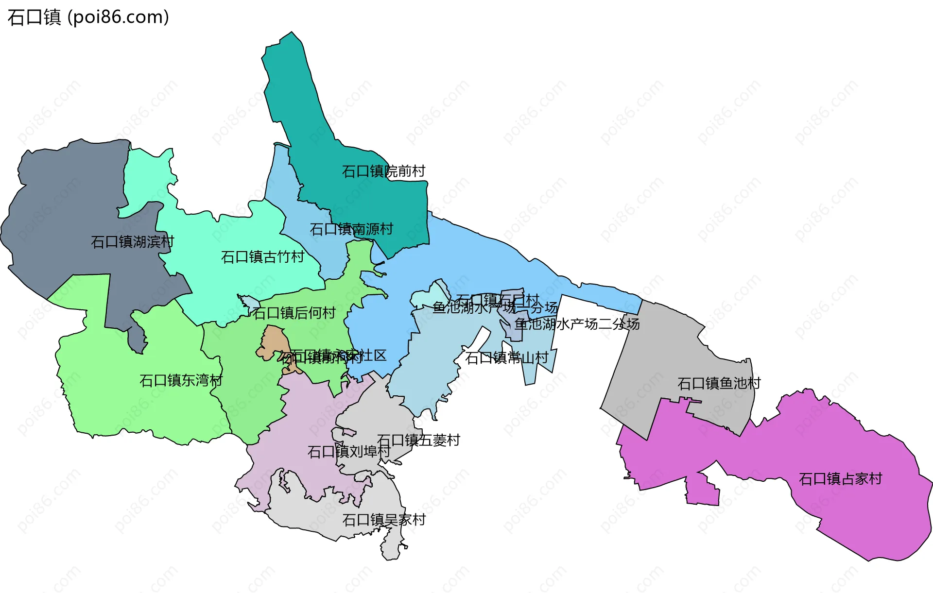 石口镇边界地图(五级行政区划)