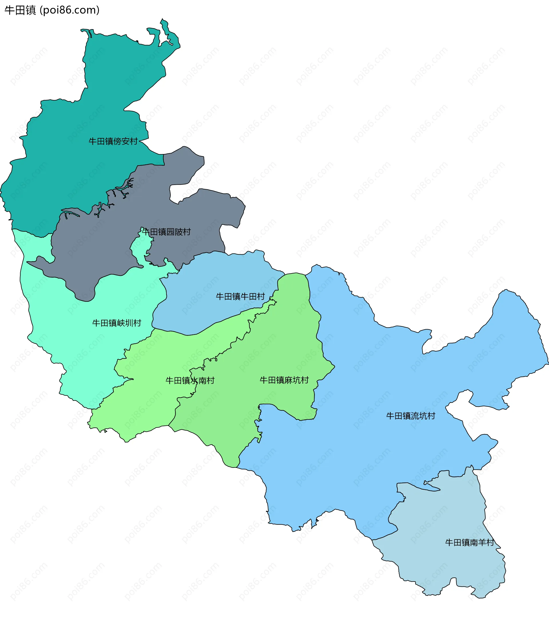 牛田镇边界地图(五级行政区划)