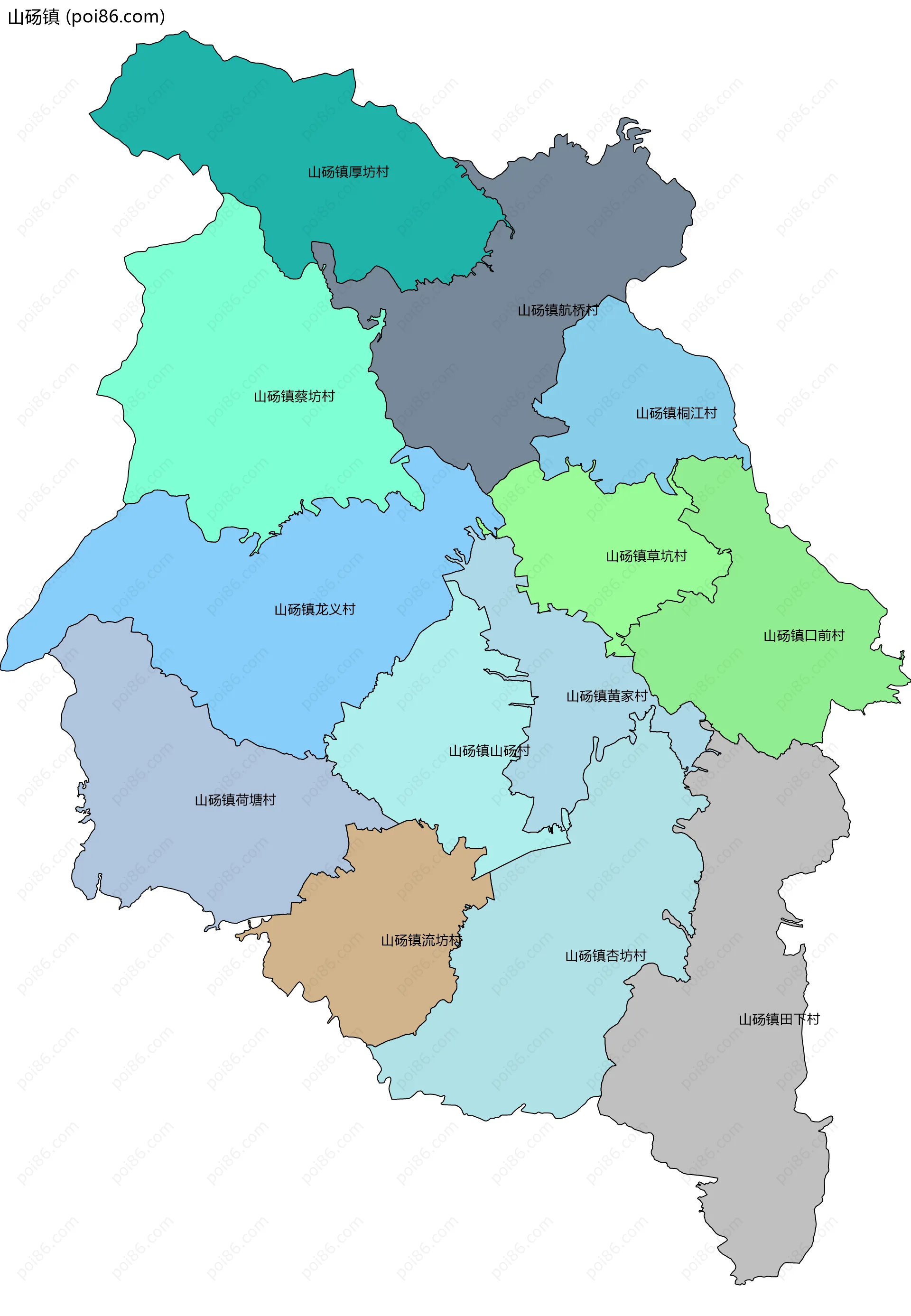 山砀镇边界地图(五级行政区划)