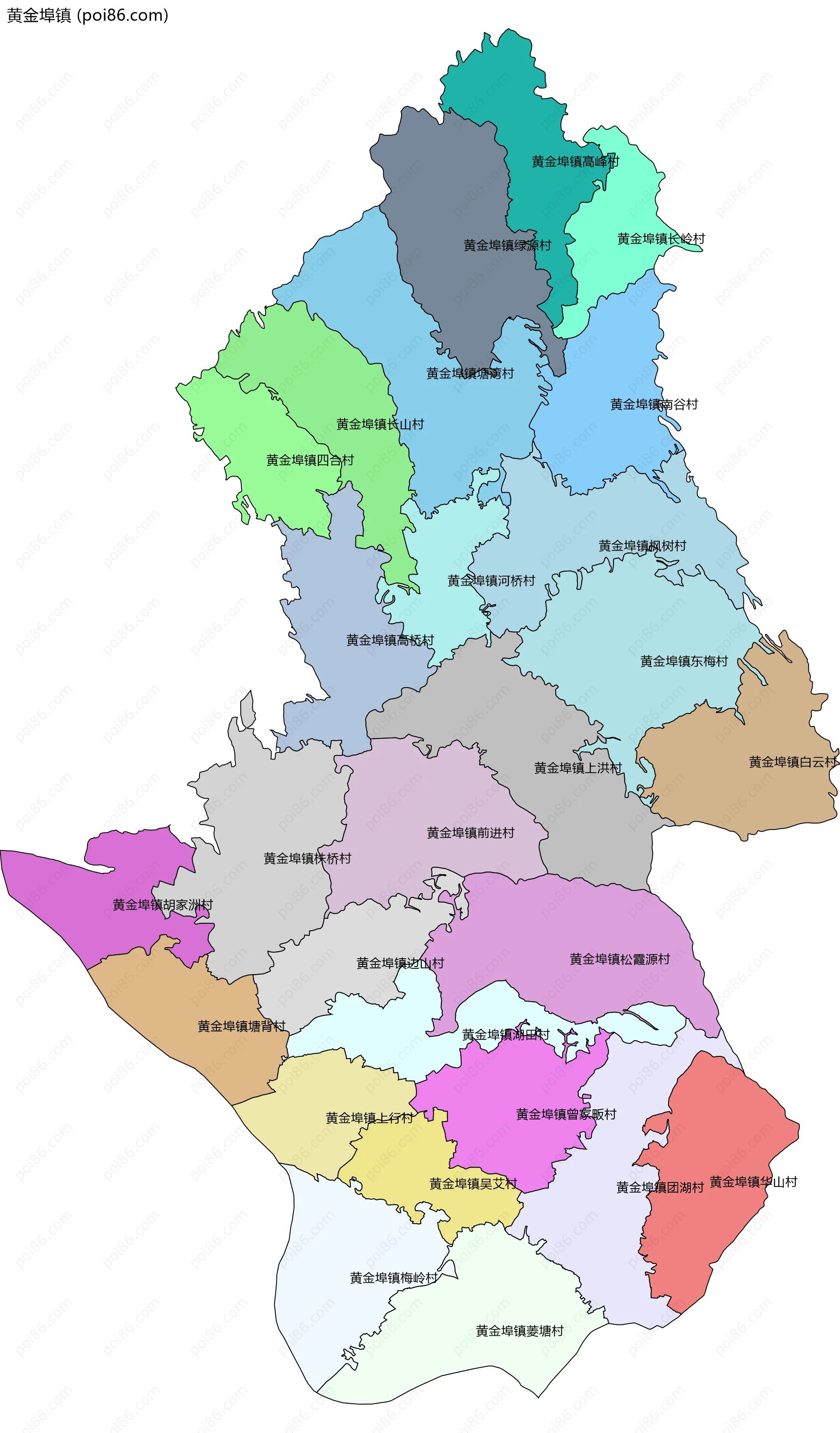 黄金埠镇边界地图(五级行政区划)