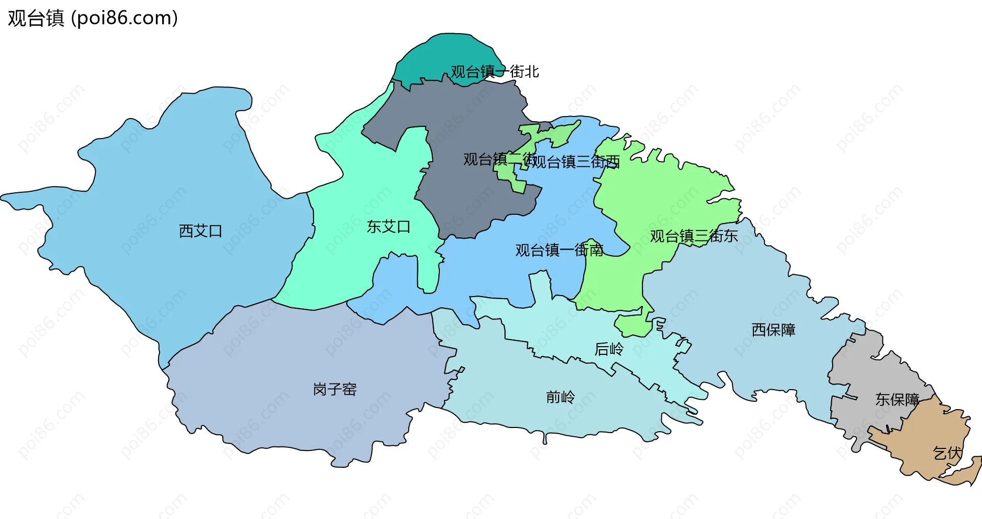 观台镇边界地图(五级行政区划)