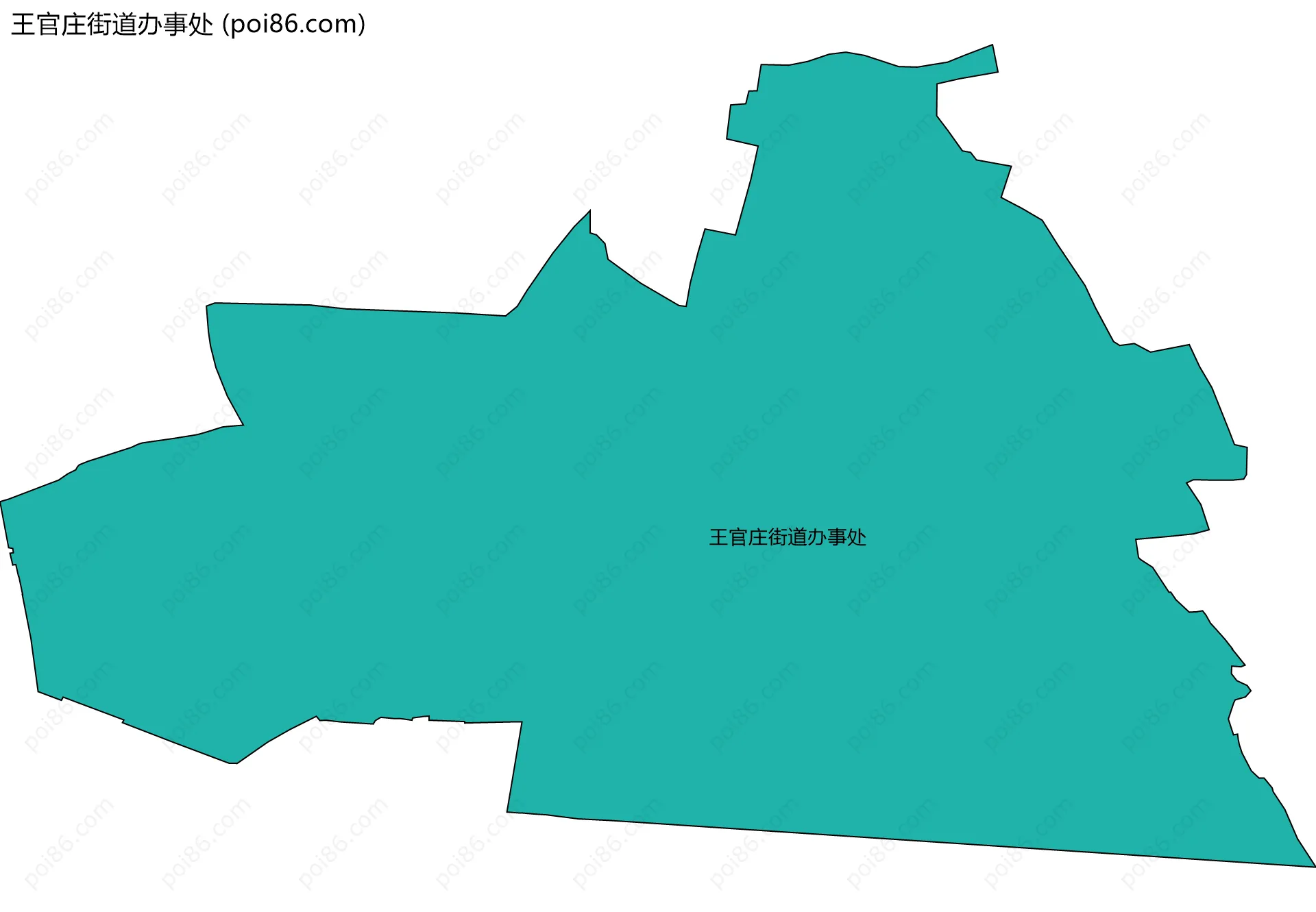 王官庄街道办事处边界地图(五级行政区划)