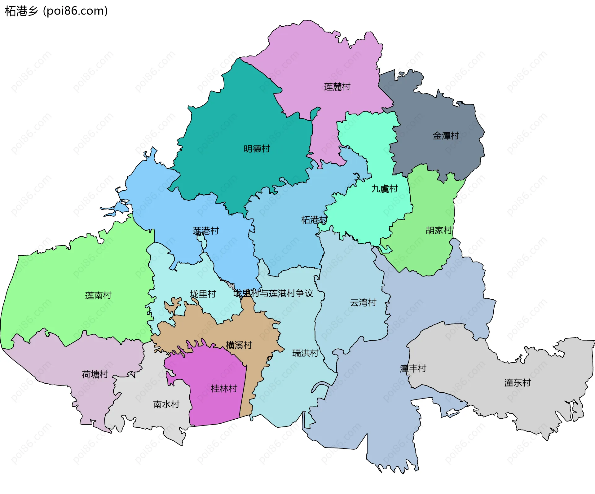 柘港乡边界地图(五级行政区划)