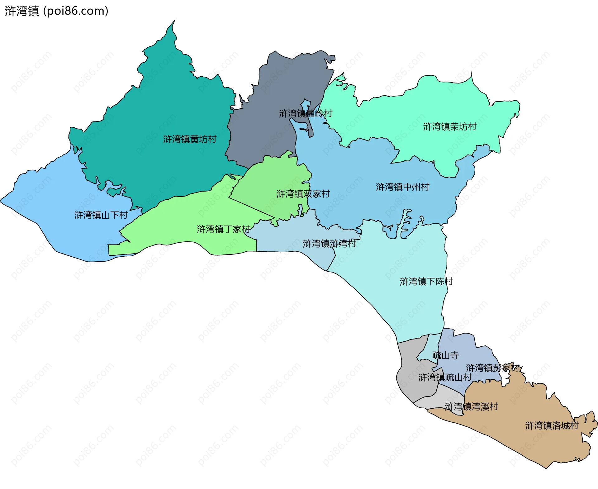 浒湾镇边界地图(五级行政区划)