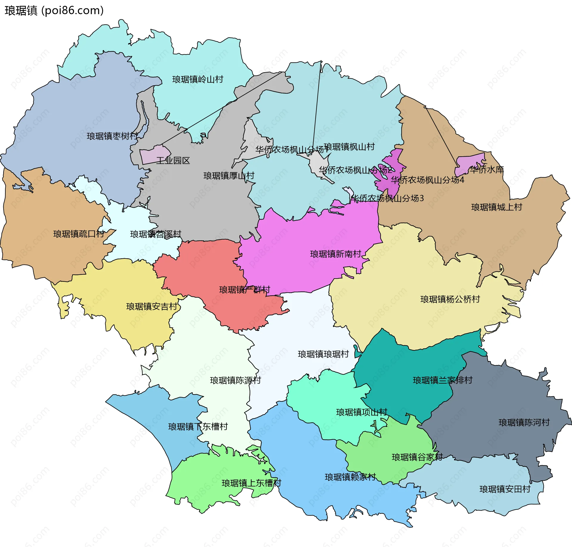 琅琚镇边界地图(五级行政区划)
