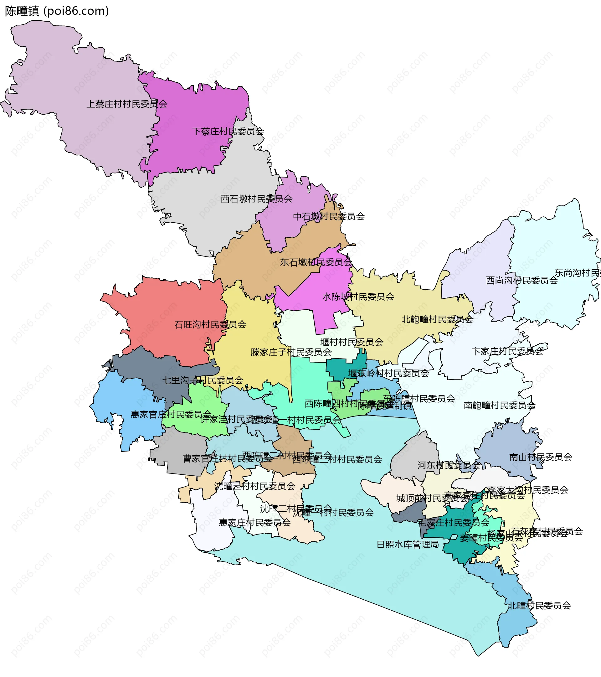 陈疃镇边界地图(五级行政区划)