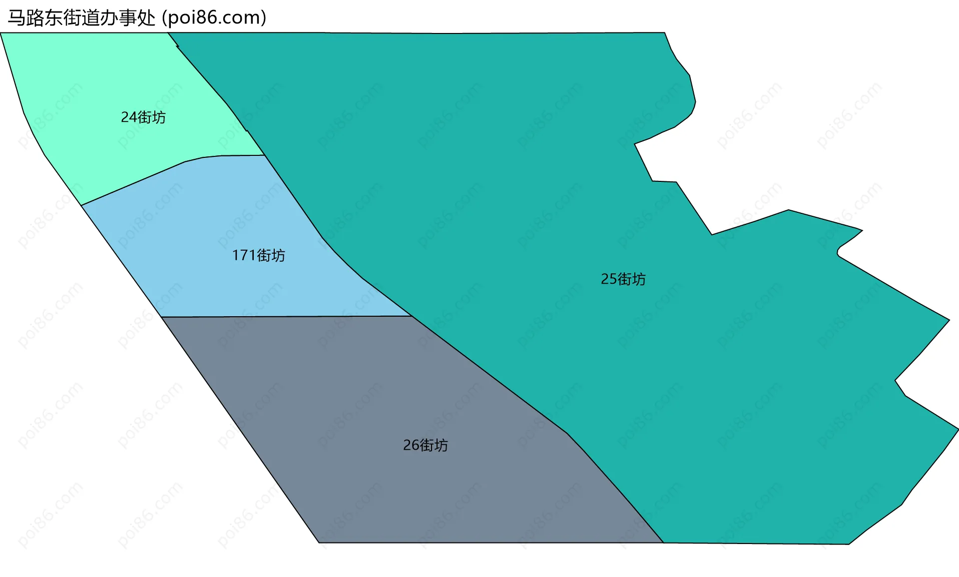 马路东街道办事处边界地图(五级行政区划)