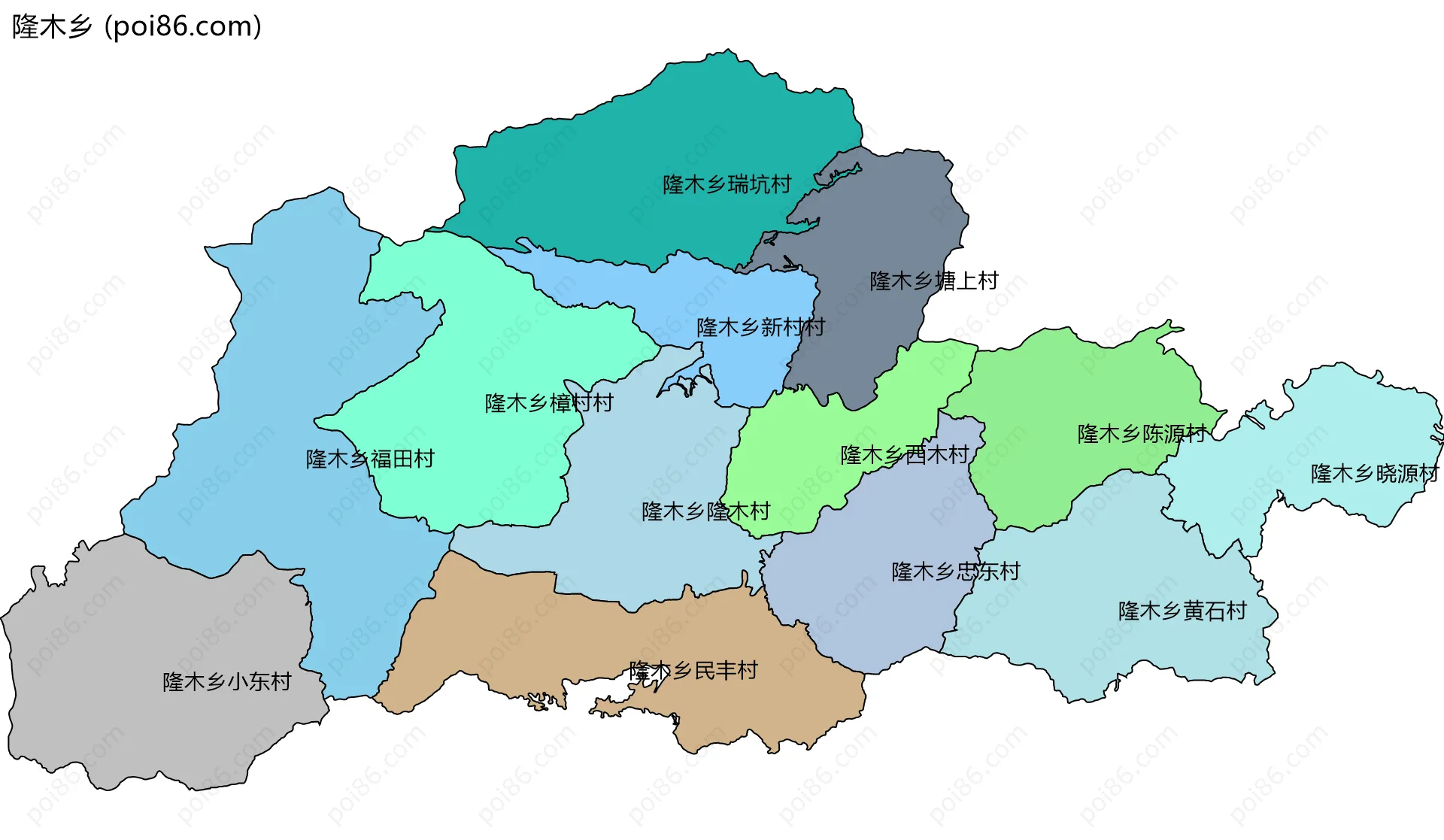 隆木乡边界地图(五级行政区划)