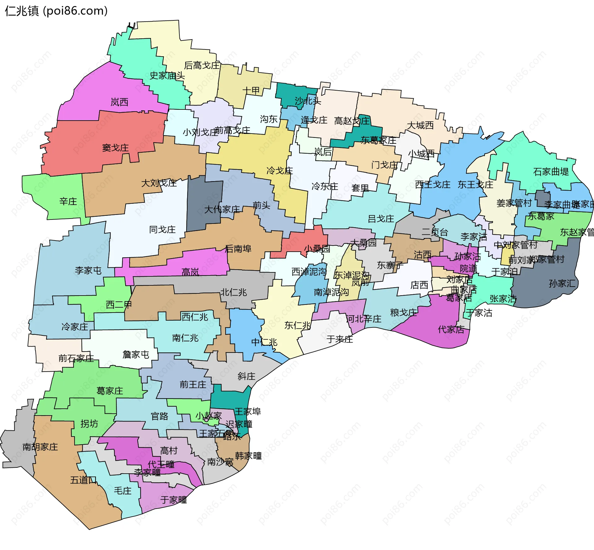仁兆镇边界地图(五级行政区划)