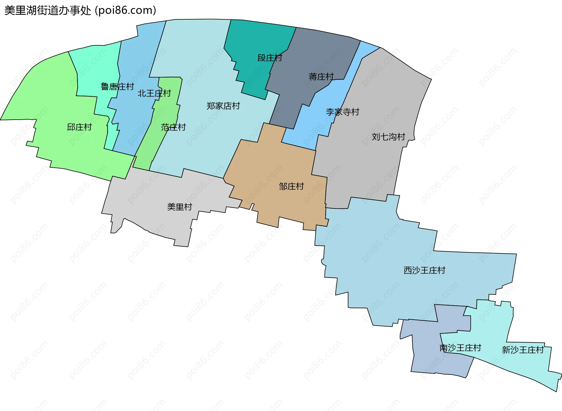美里湖街道办事处边界地图(五级行政区划)