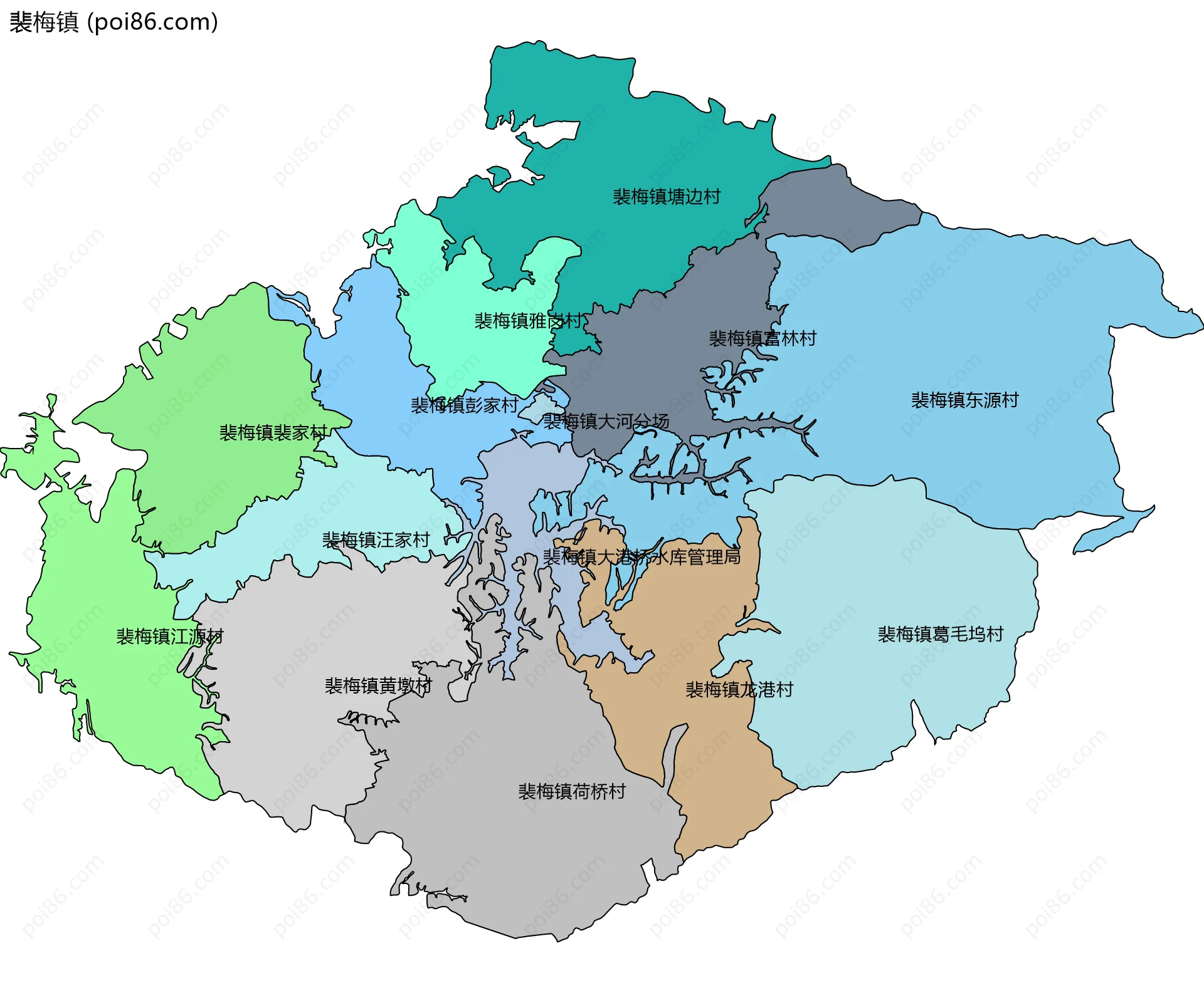 裴梅镇边界地图(五级行政区划)