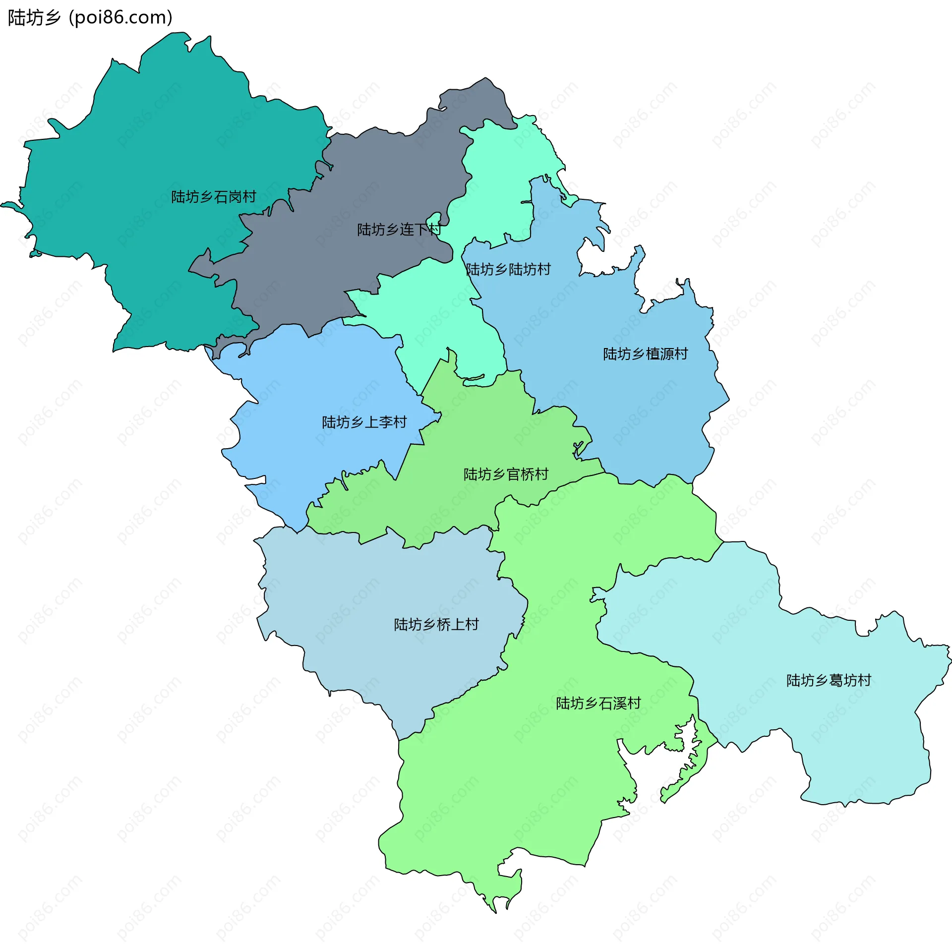 陆坊乡边界地图(五级行政区划)