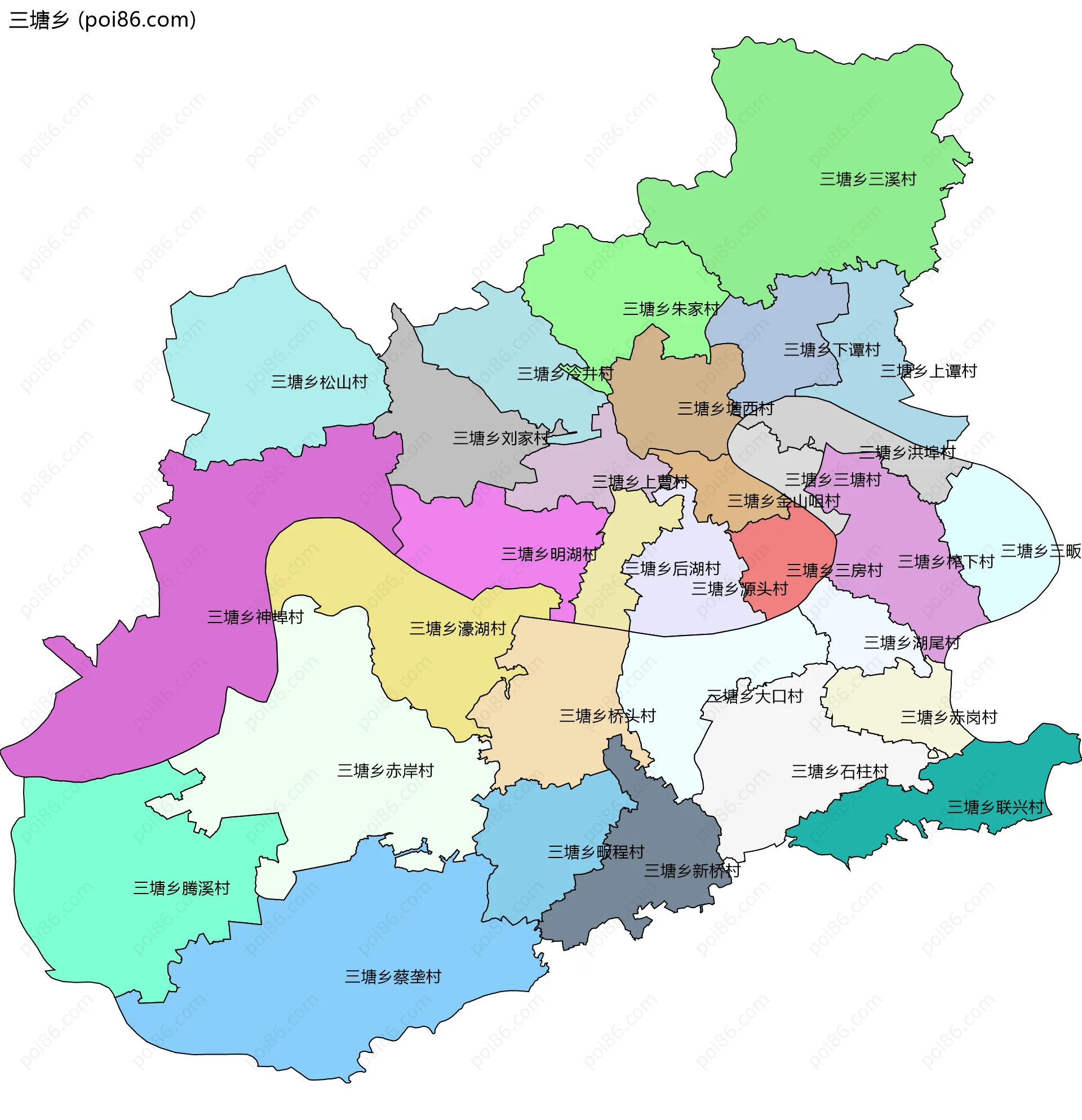 三塘乡边界地图(五级行政区划)