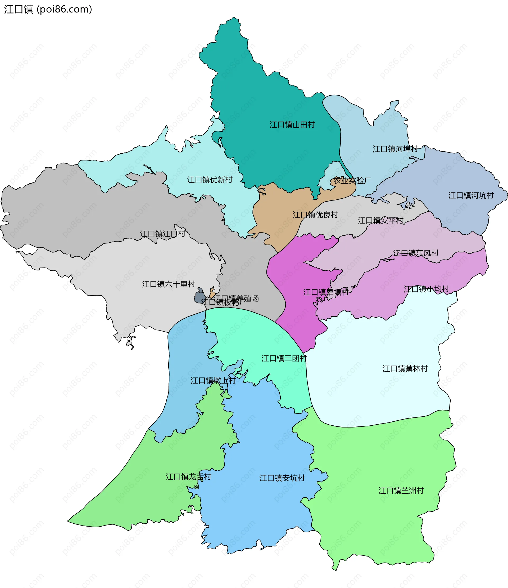 江口镇边界地图(五级行政区划)