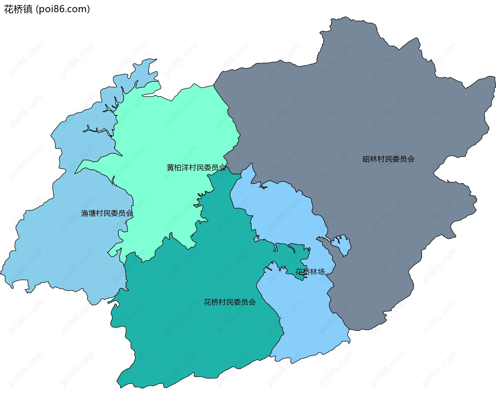 花桥镇边界地图(五级行政区划)