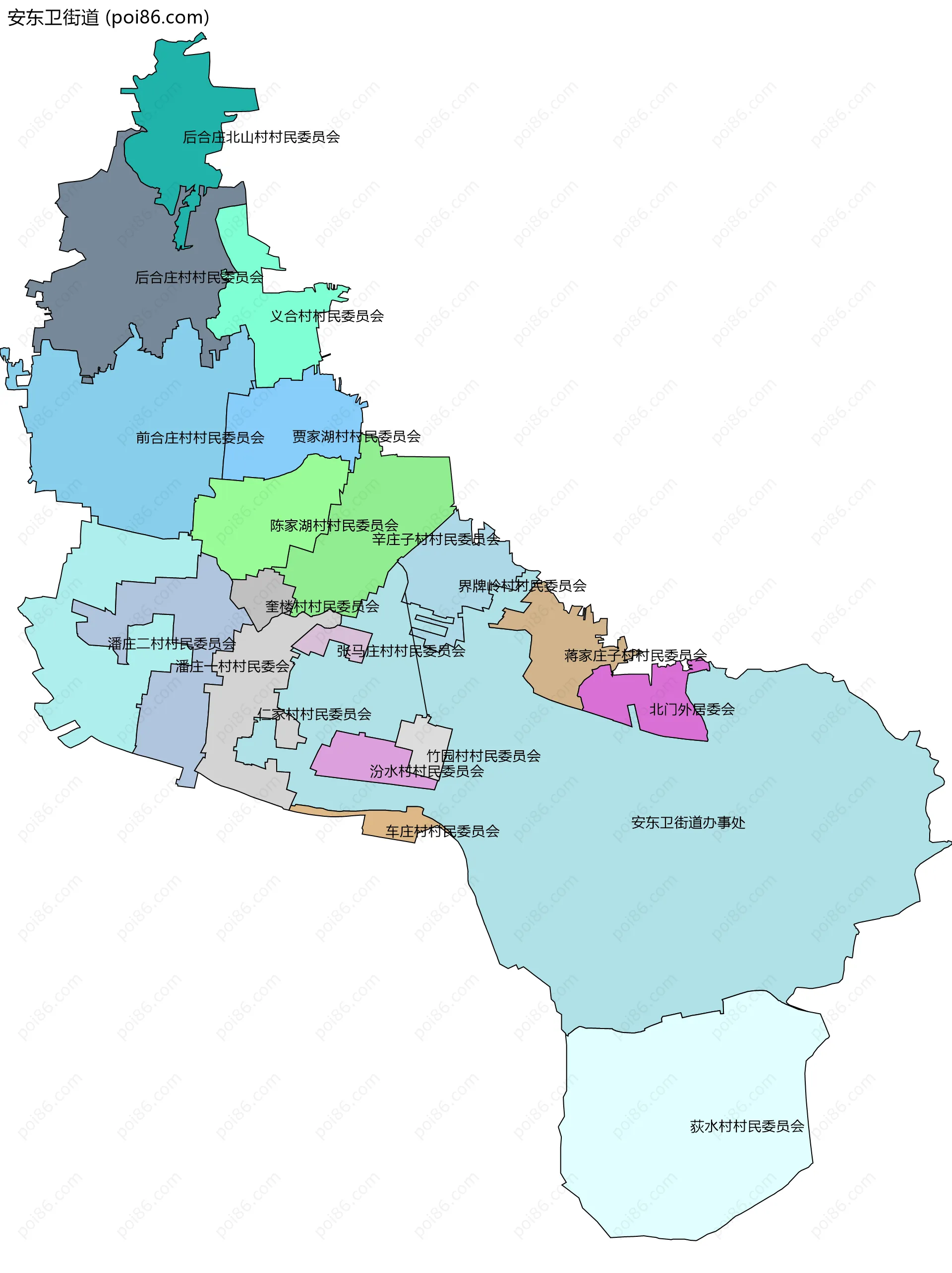 安东卫街道边界地图(五级行政区划)