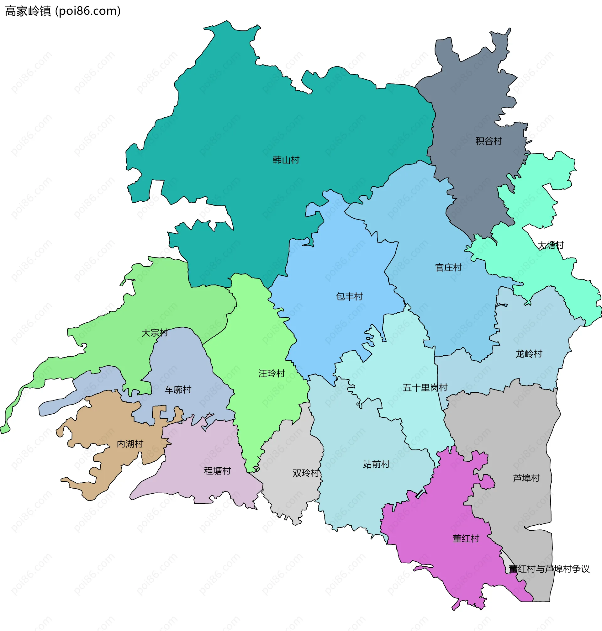 高家岭镇边界地图(五级行政区划)