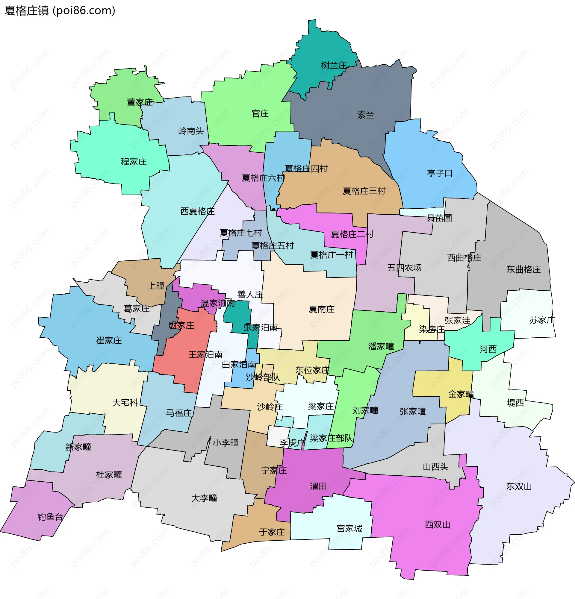 夏格庄镇边界地图(五级行政区划)