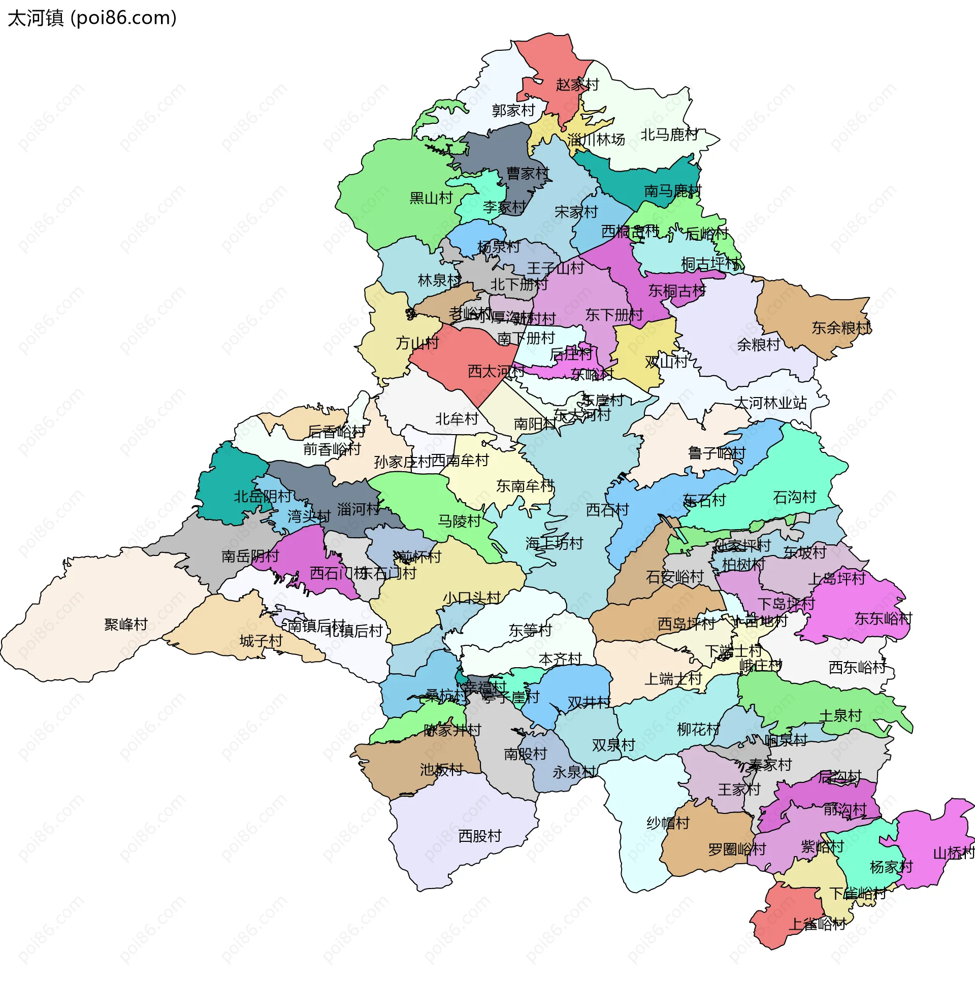 太河镇边界地图(五级行政区划)