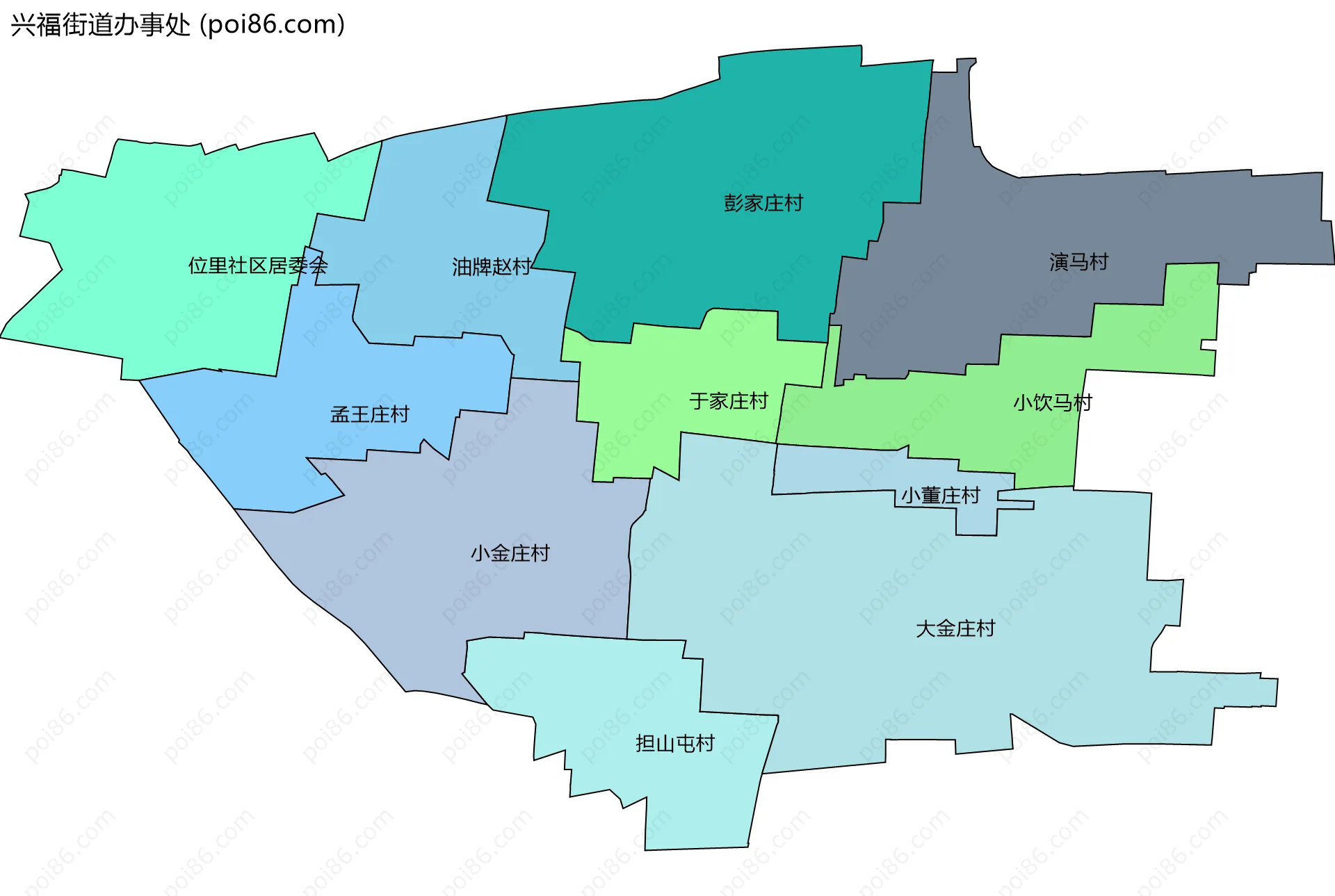 兴福街道办事处边界地图(五级行政区划)