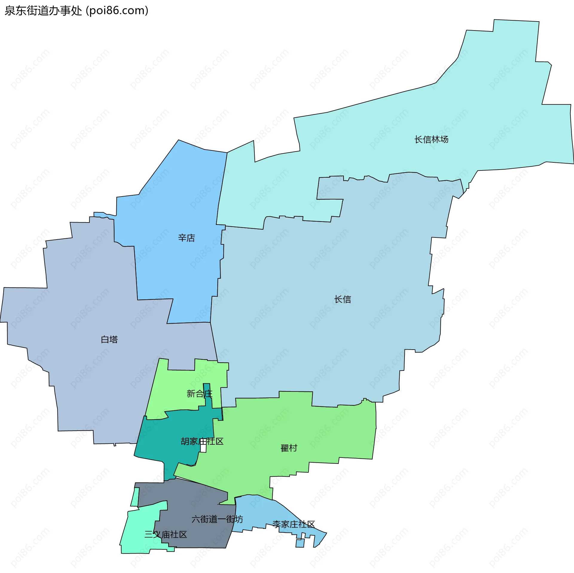 泉东街道办事处边界地图(五级行政区划)
