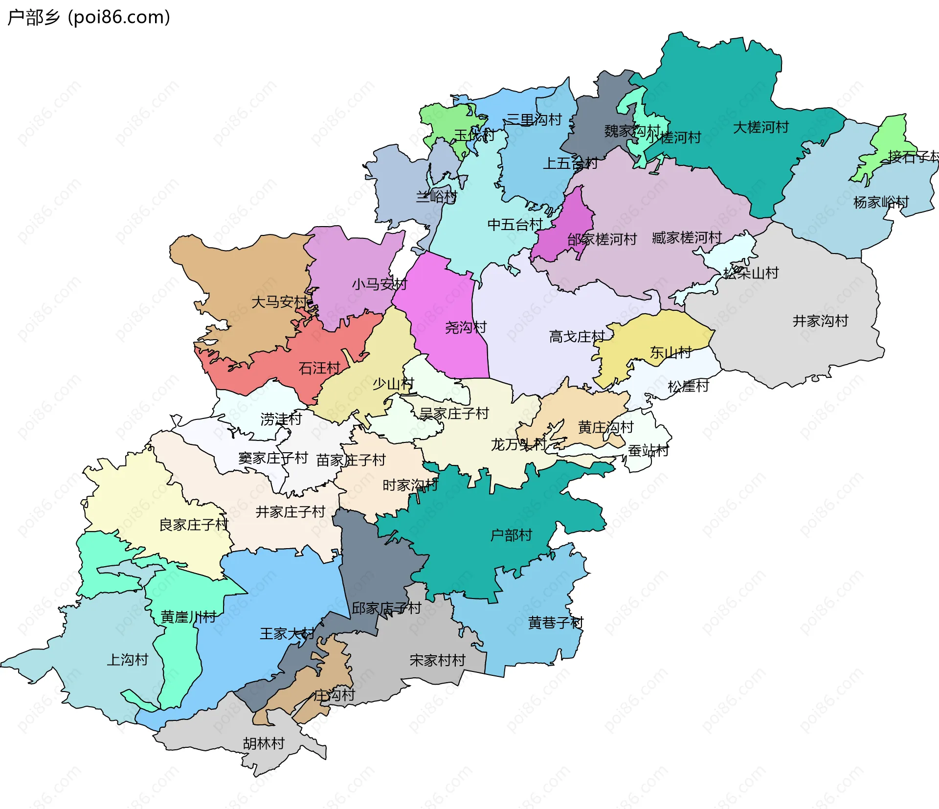 户部乡边界地图(五级行政区划)