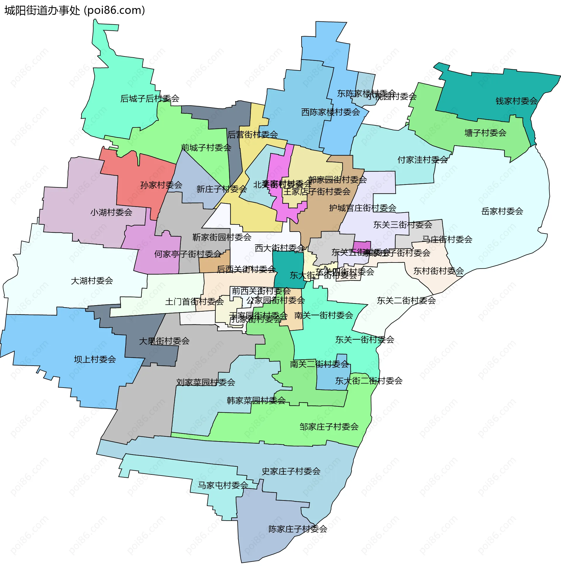 城阳街道办事处边界地图(五级行政区划)
