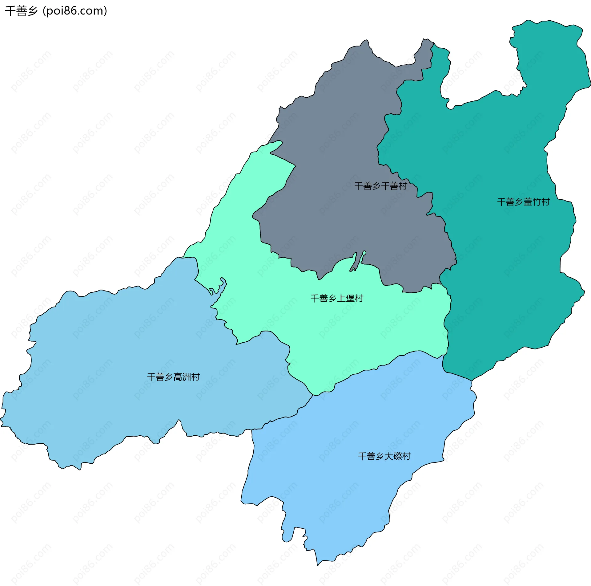 千善乡边界地图(五级行政区划)