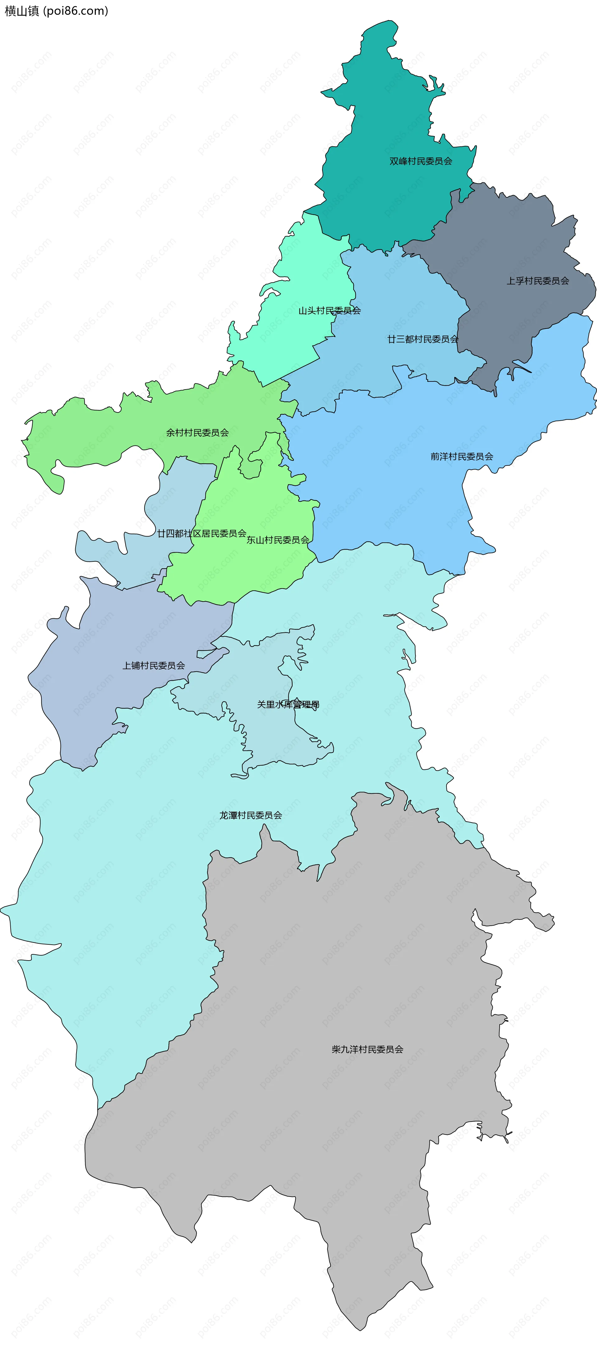 横山镇边界地图(五级行政区划)