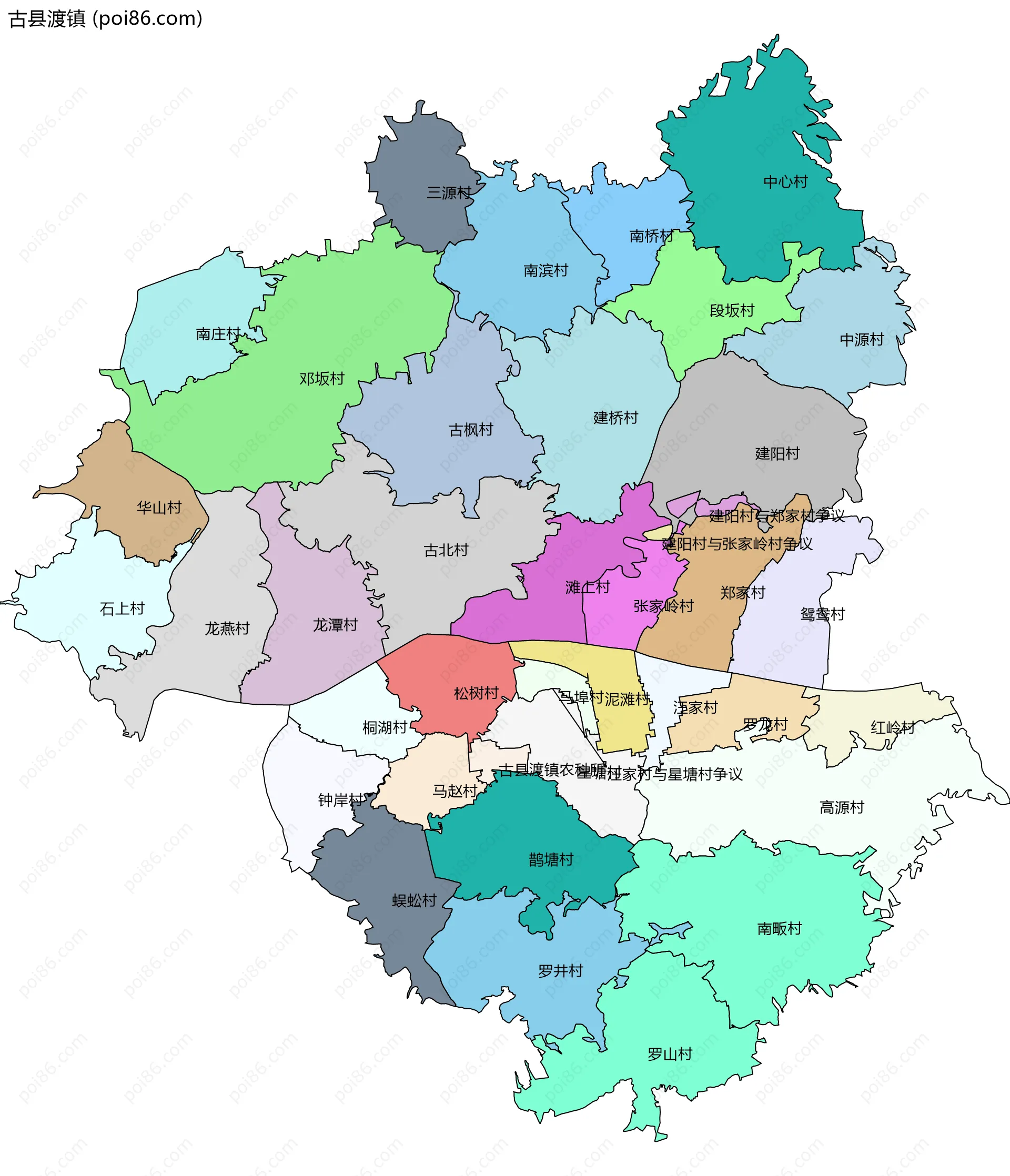 古县渡镇边界地图(五级行政区划)