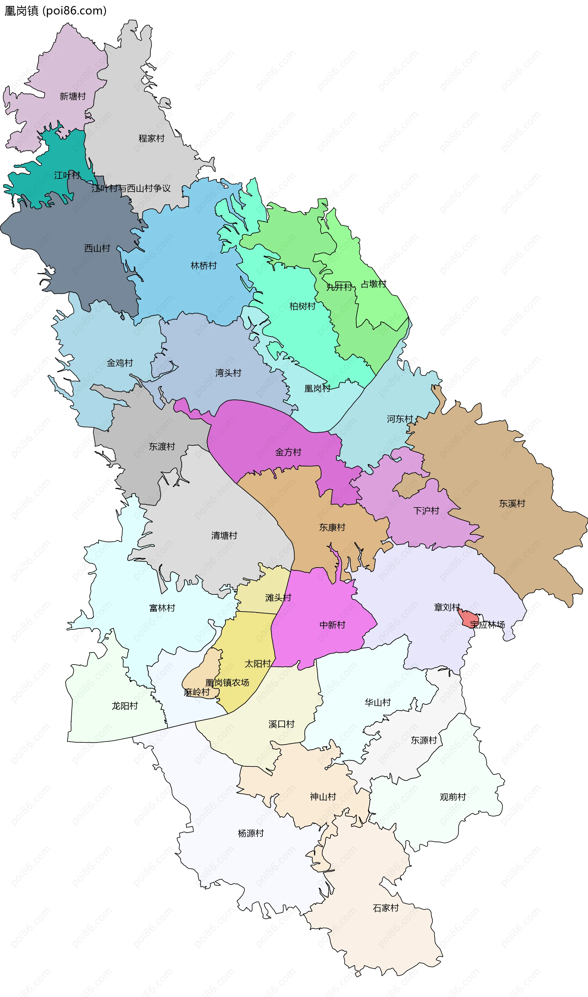 凰岗镇边界地图(五级行政区划)