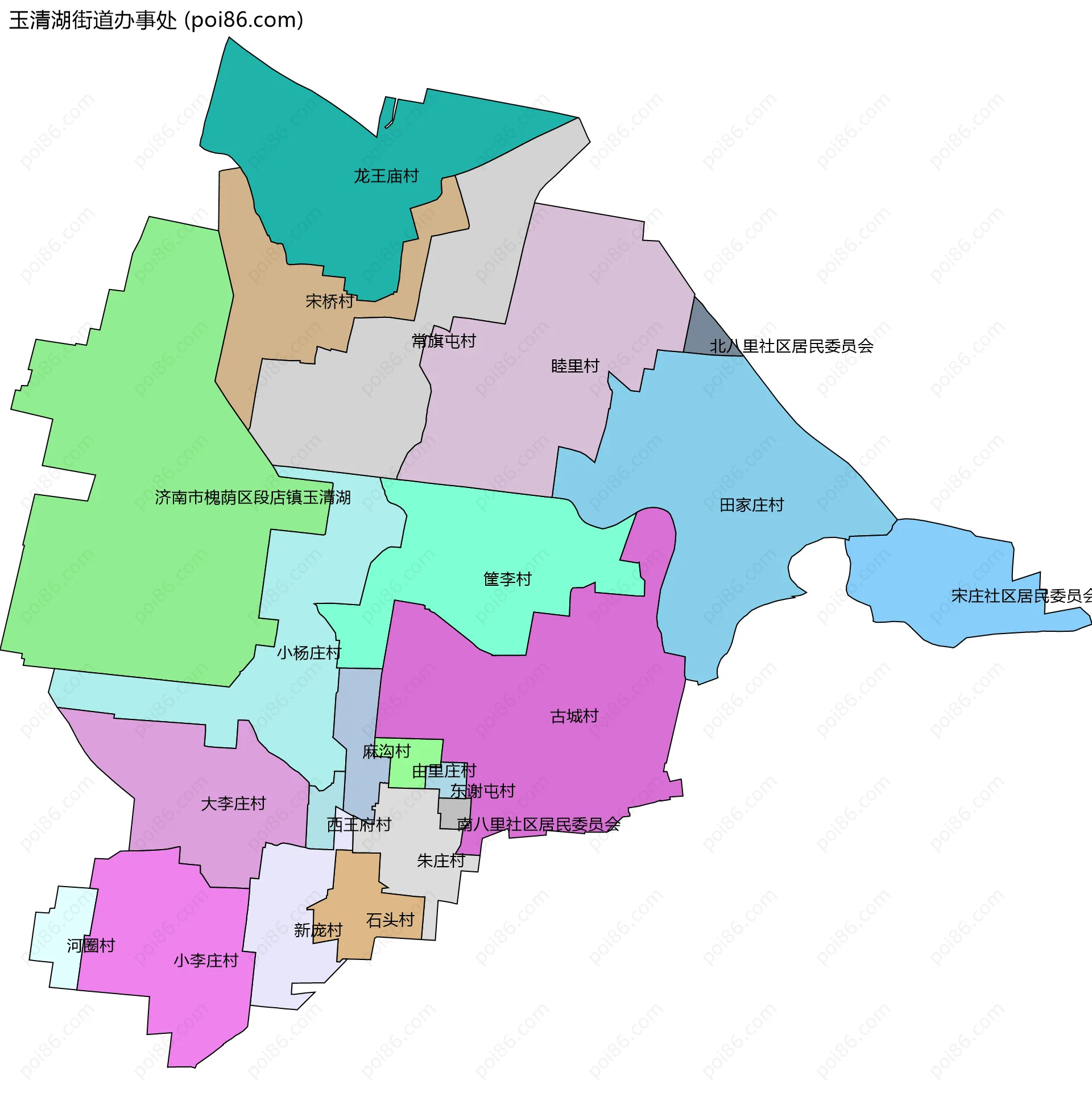 玉清湖街道办事处边界地图(五级行政区划)