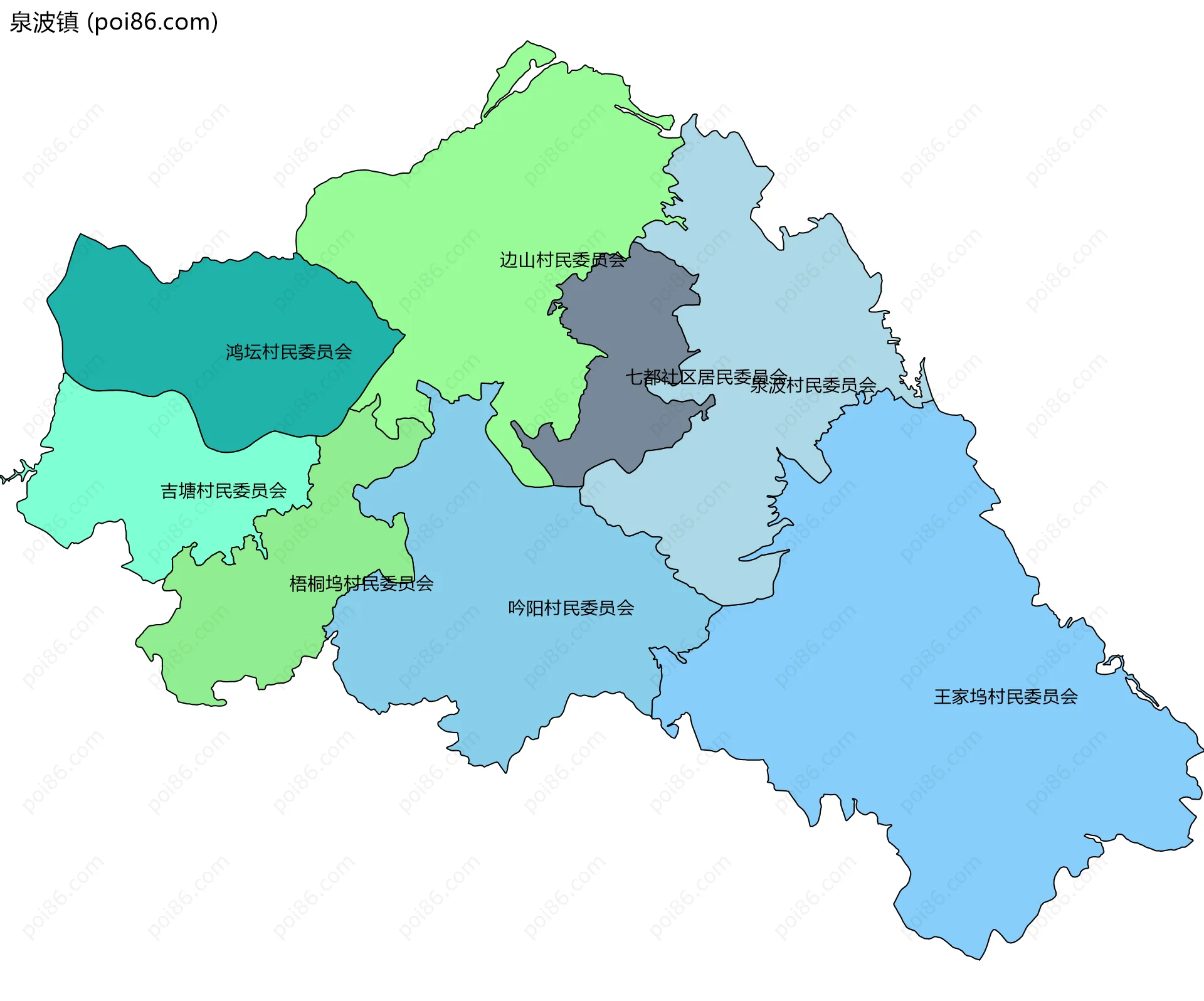 泉波镇边界地图(五级行政区划)