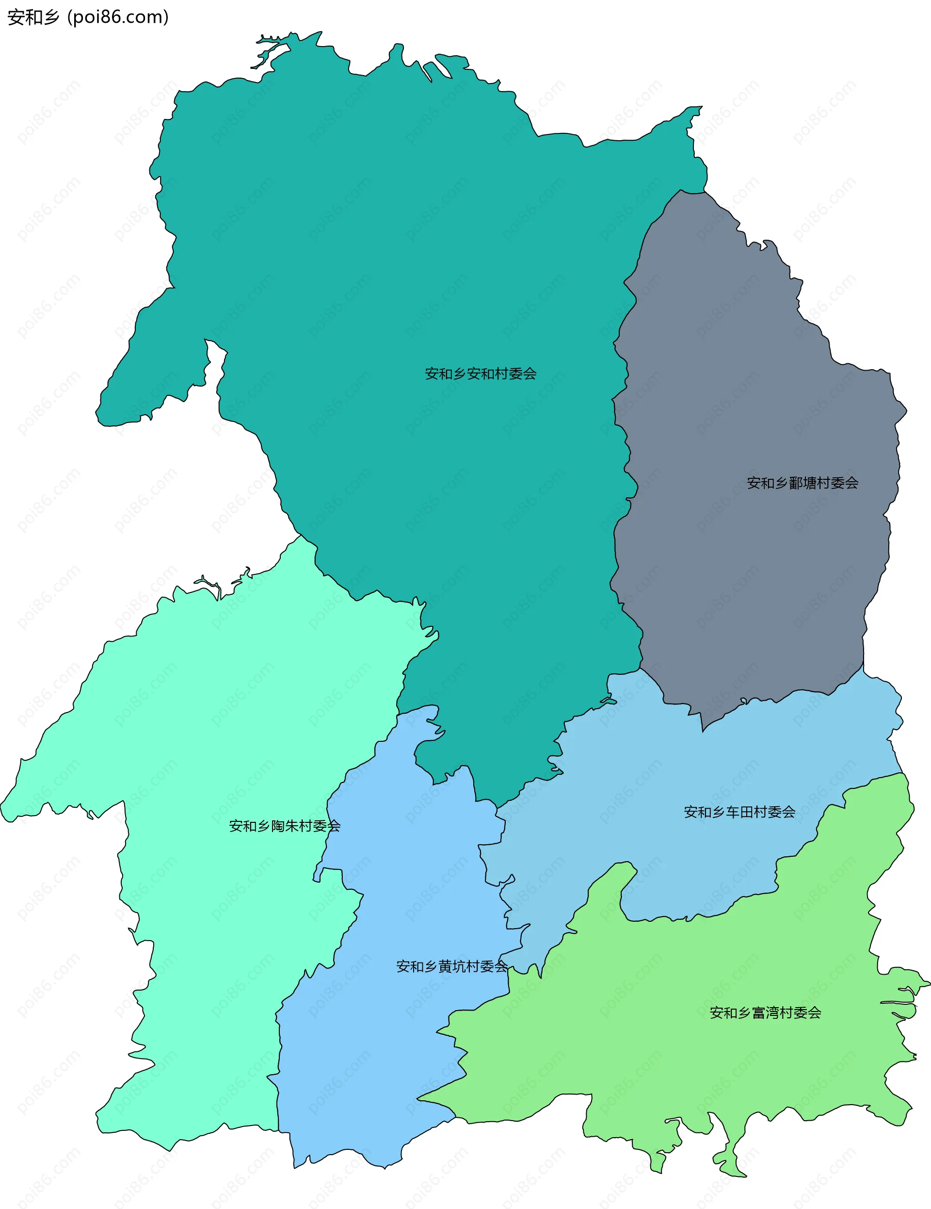 安和乡边界地图(五级行政区划)