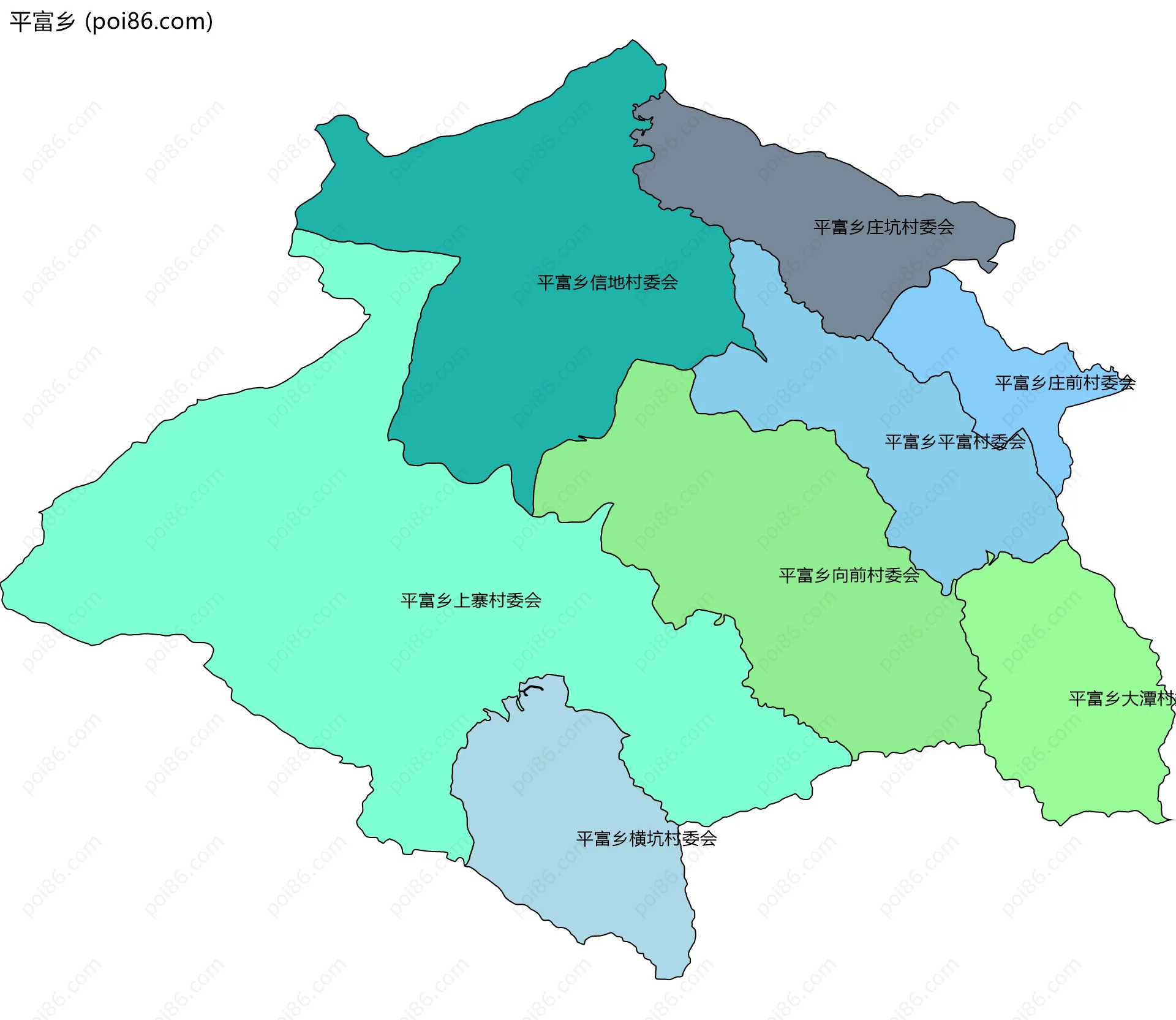 平富乡边界地图(五级行政区划)