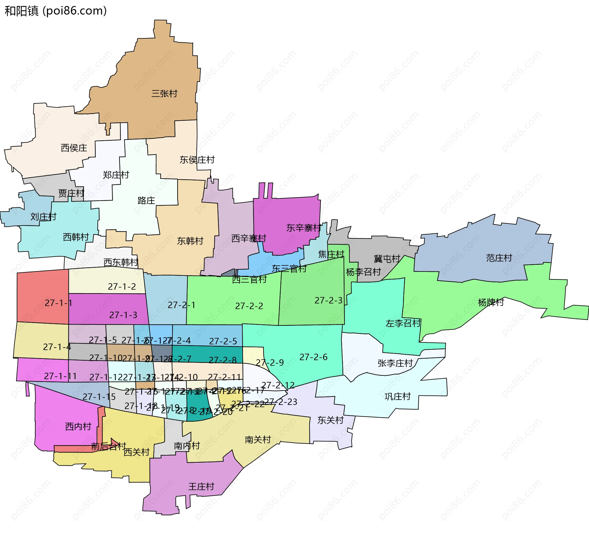 和阳镇边界地图(五级行政区划)