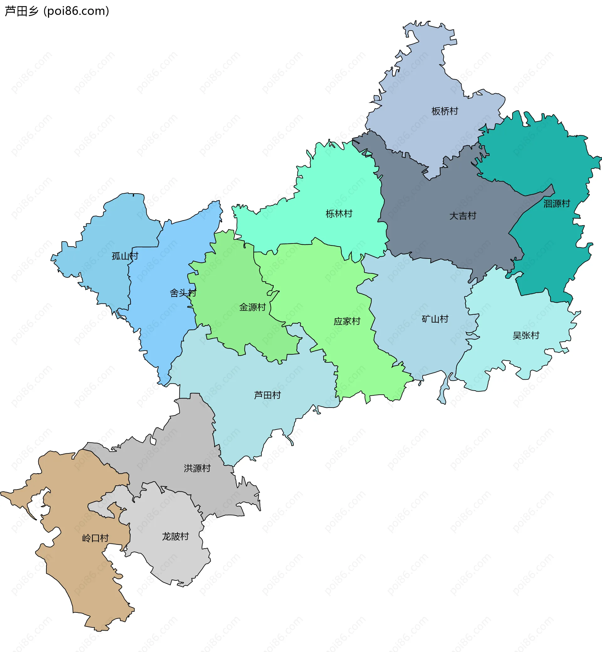 芦田乡边界地图(五级行政区划)